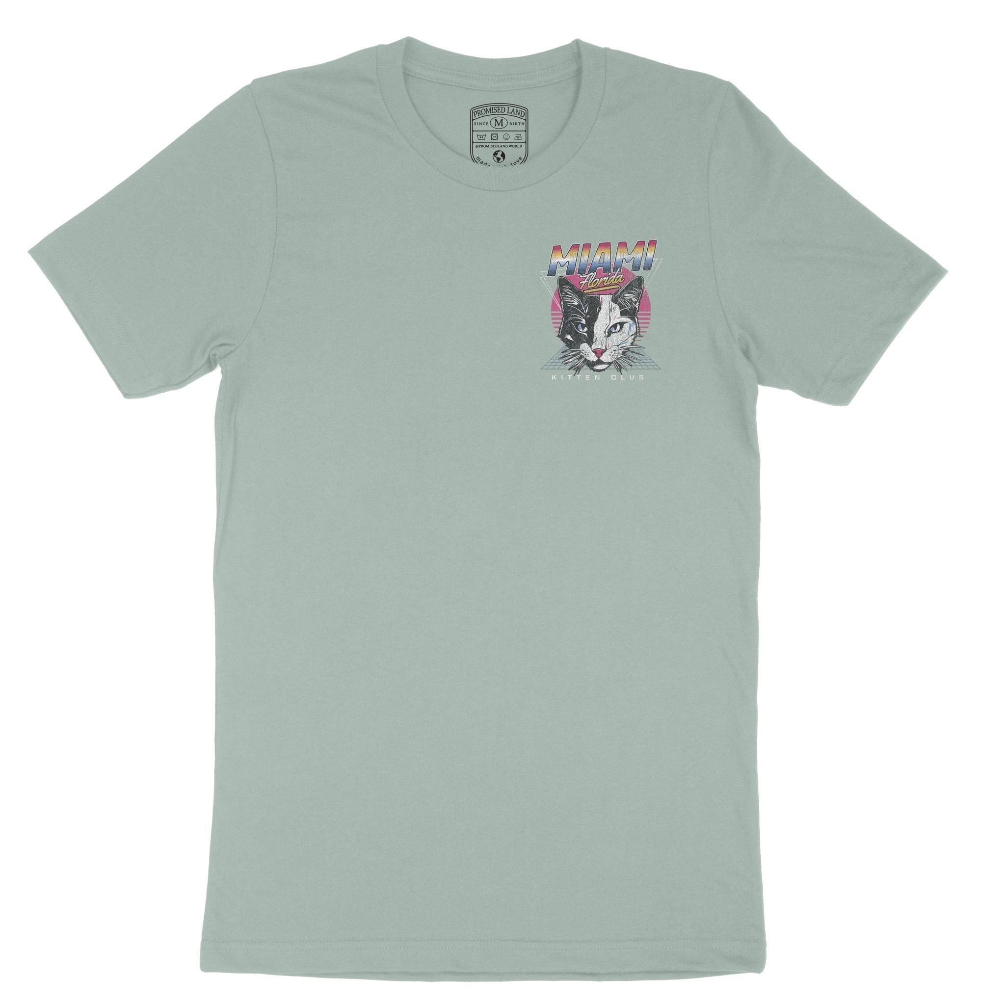 Miami Retro Kitten Club T-Shirt Dusty Blue front