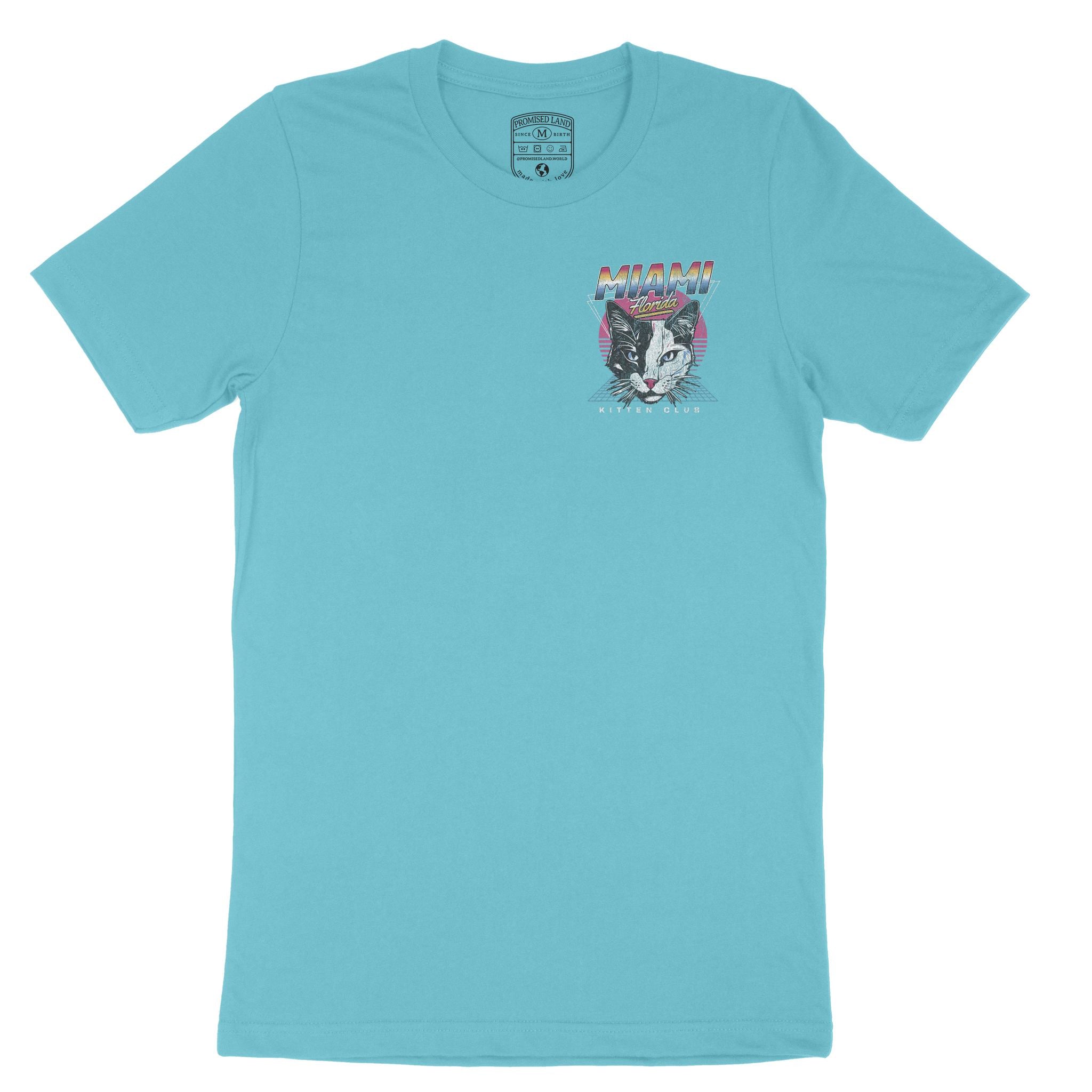 Miami Retro Kitten Club T-Shirt Turquoise front