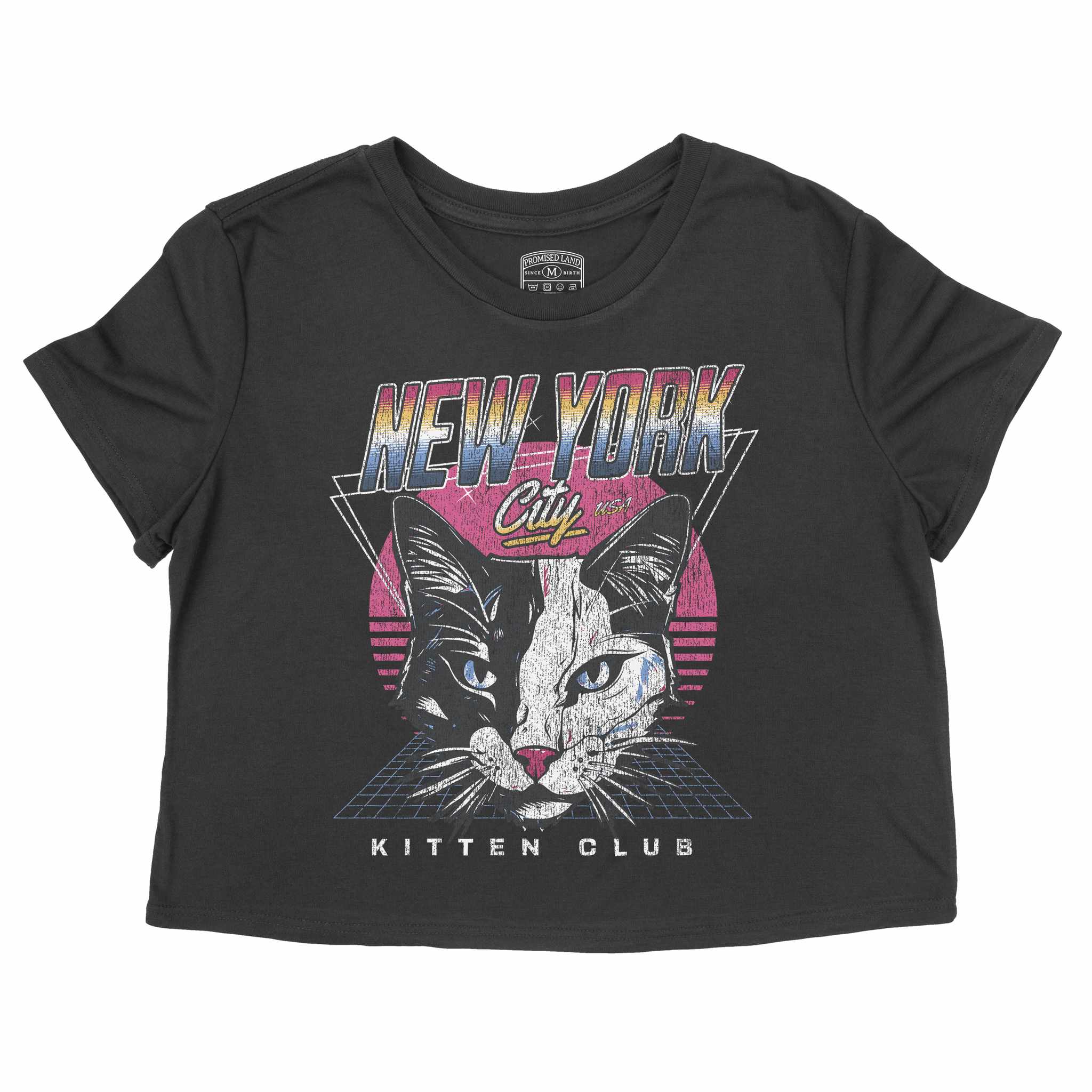 New York Retro Kitten Club Cropped Tee Black front