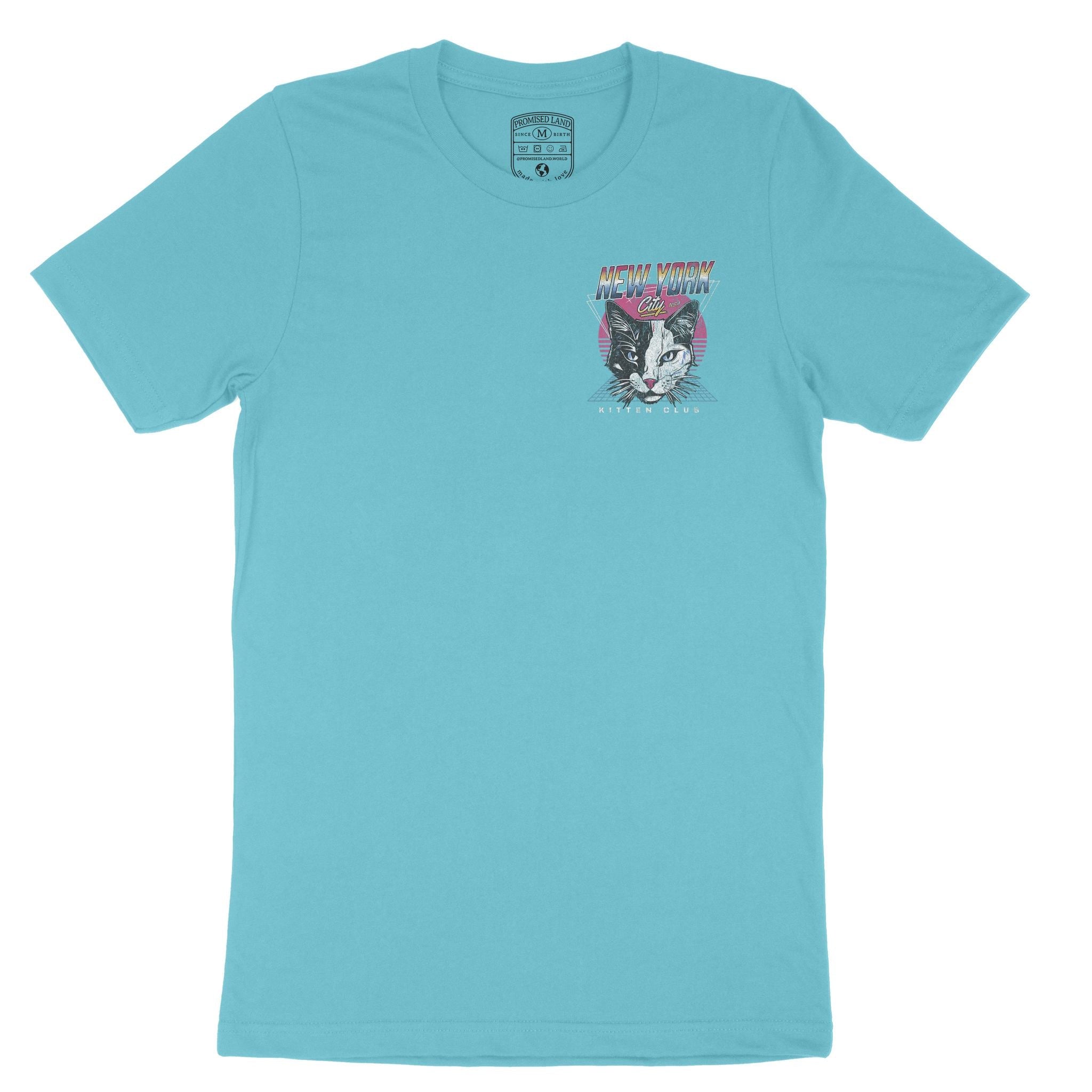 New York Retro Kitten Club T-Shirt Turquoise front