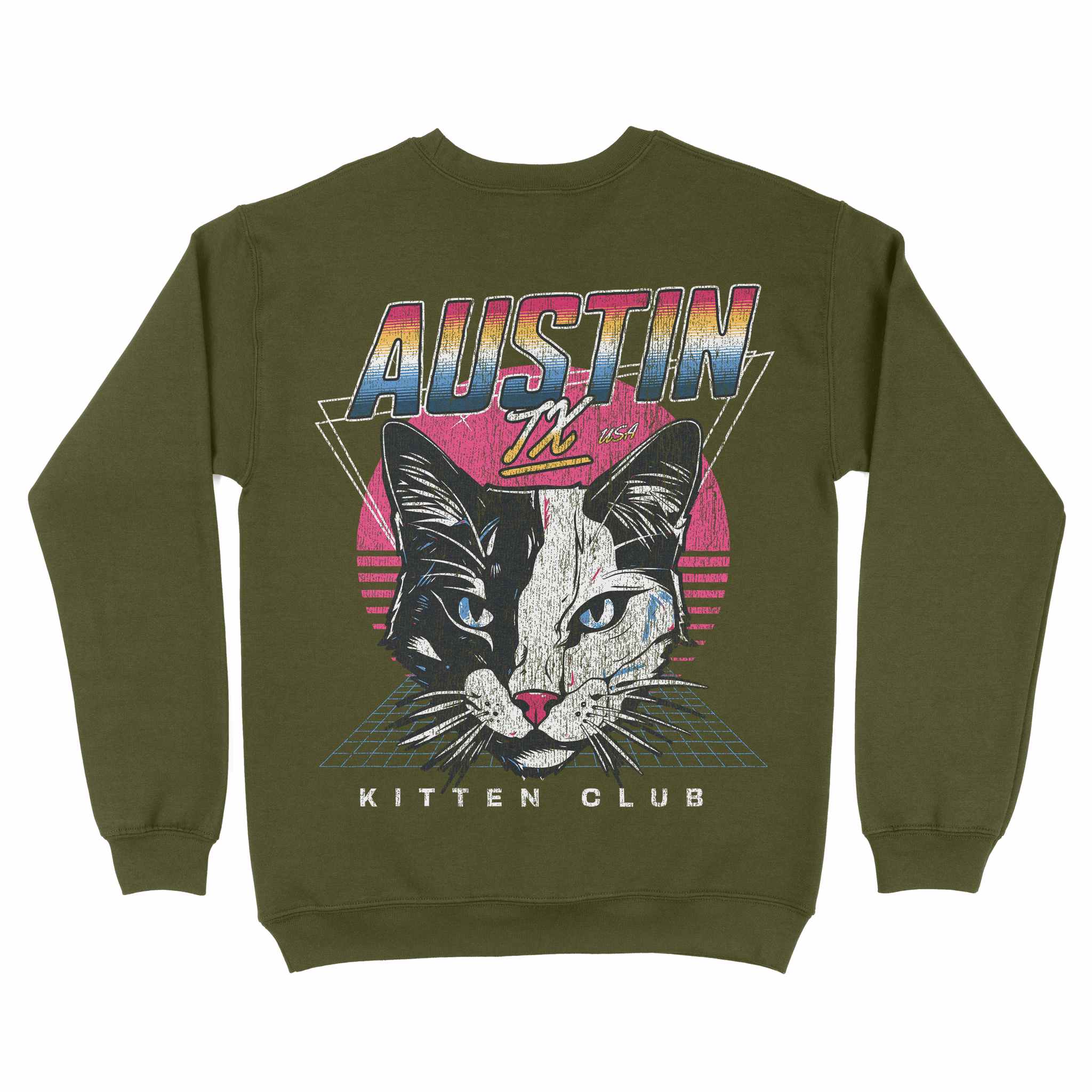 Austin Retro Kitten Club 2 Crewneck Military Green back