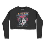 Austin Neon Kitten Cropped Crew in Black - front view