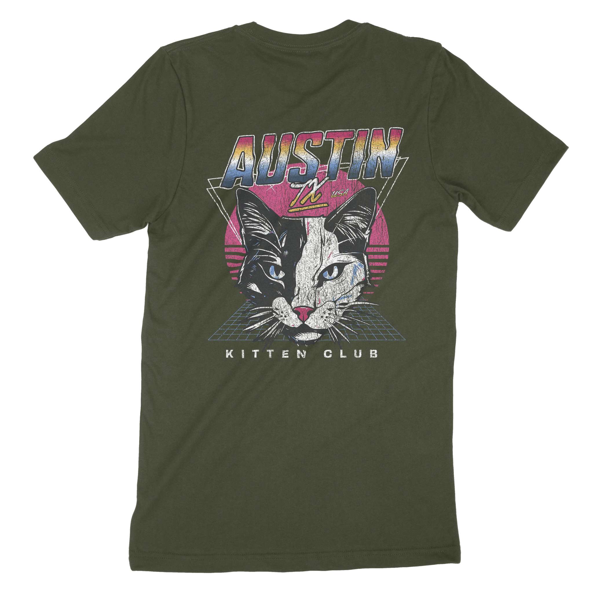 Austin Retro Kitten Club 2 T-Shirt Military Green back