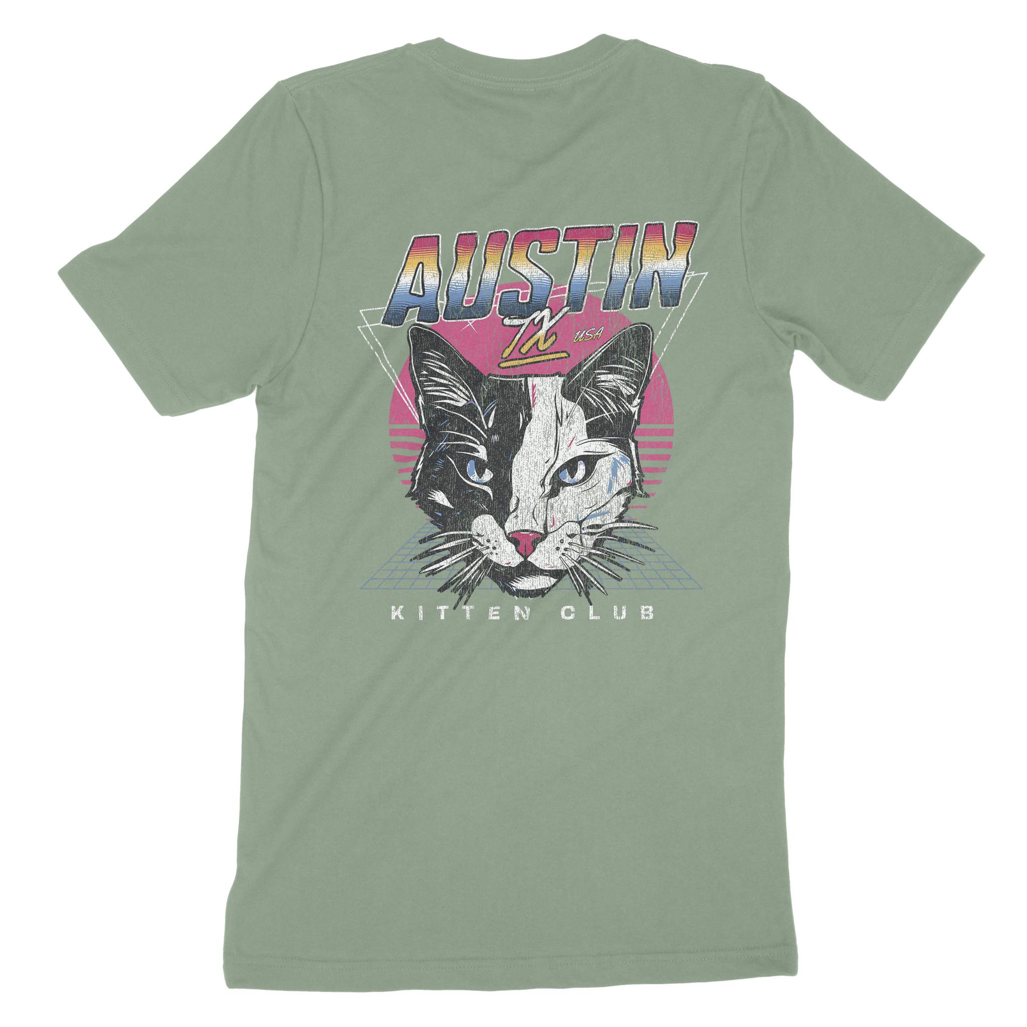 Austin Retro Kitten Club 2 T-Shirt Sage back
