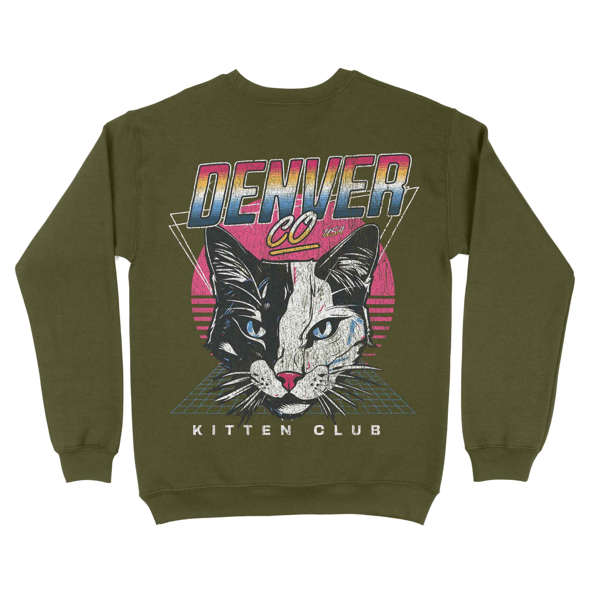Denver Retro Kitten Club 2 Crewneck Military Green back