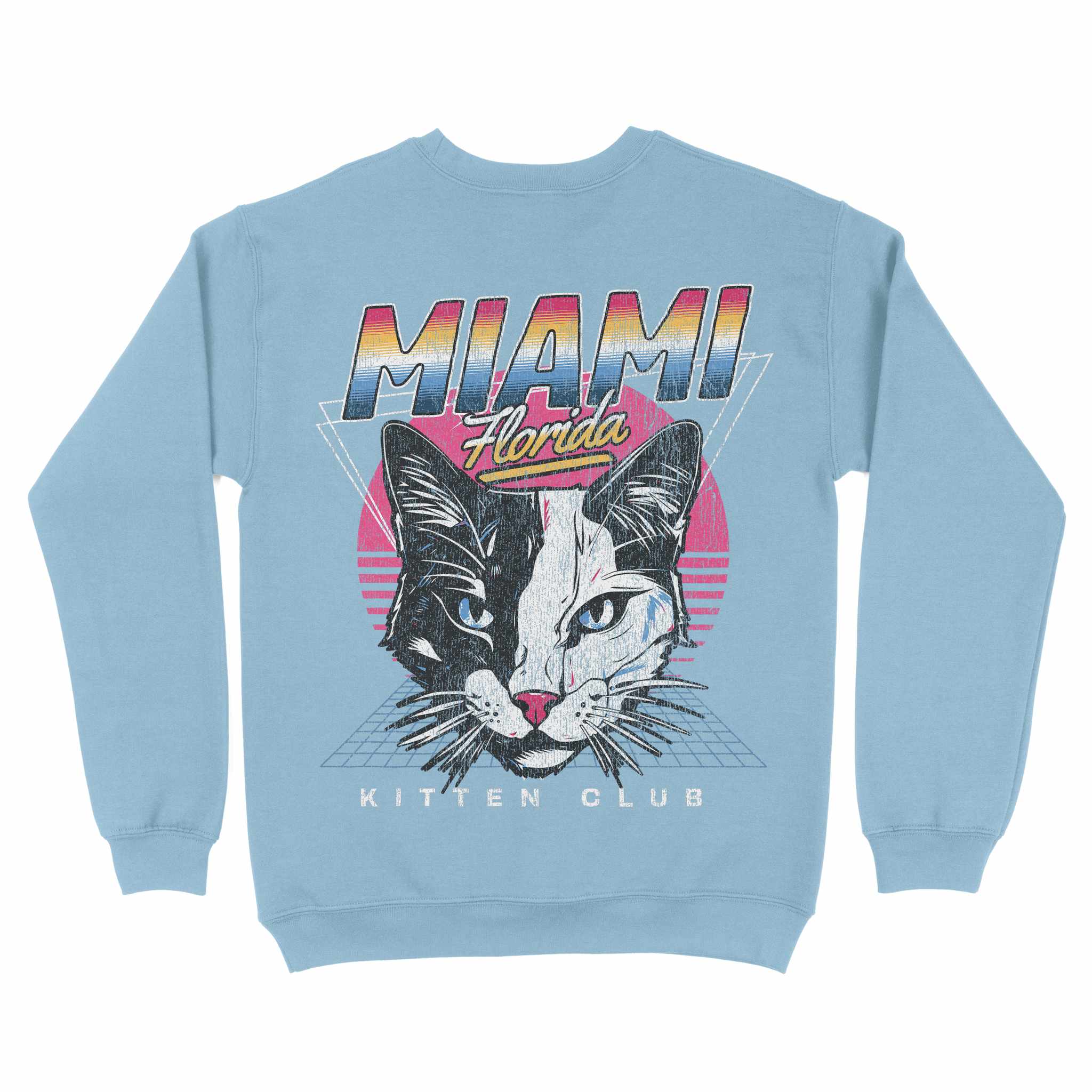 Miami Retro Kitten Club 2 Crewneck Light Blue back