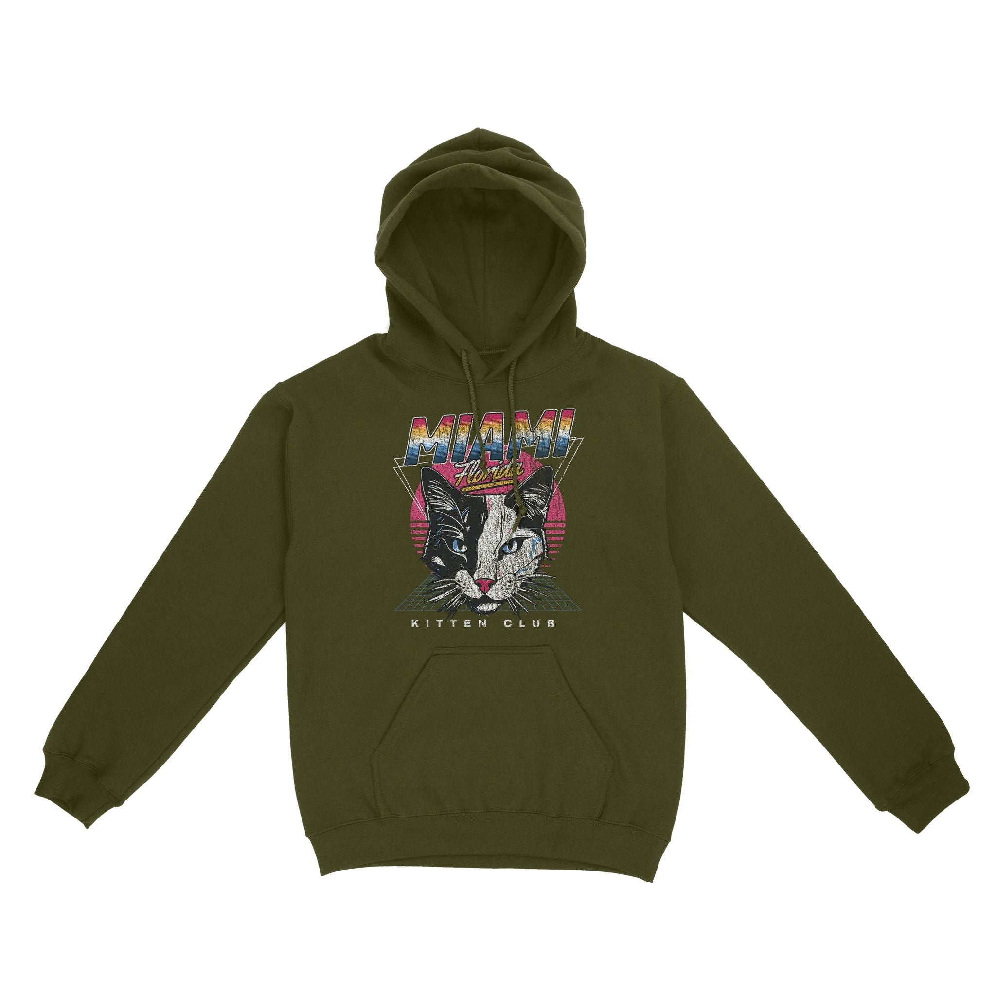 Miami Retro Kitten Club 2 Hoodie Military Green front