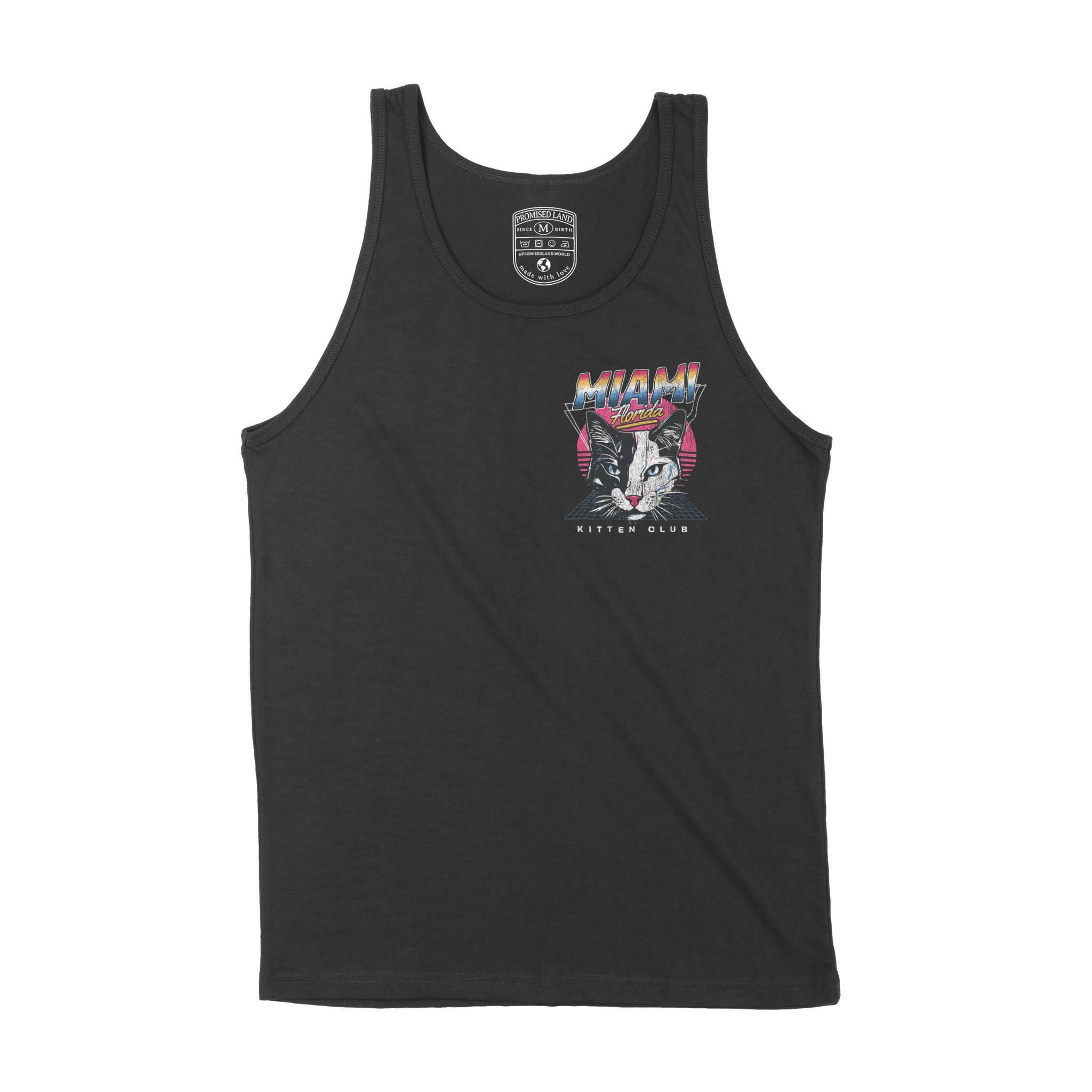 Miami Neon Kitten Tank Top in Black - front view