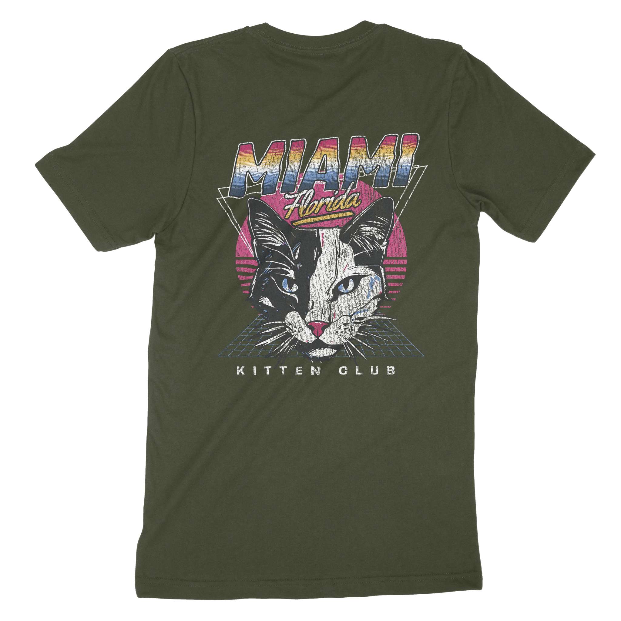 Miami Retro Kitten Club 2 T-Shirt Military Green back