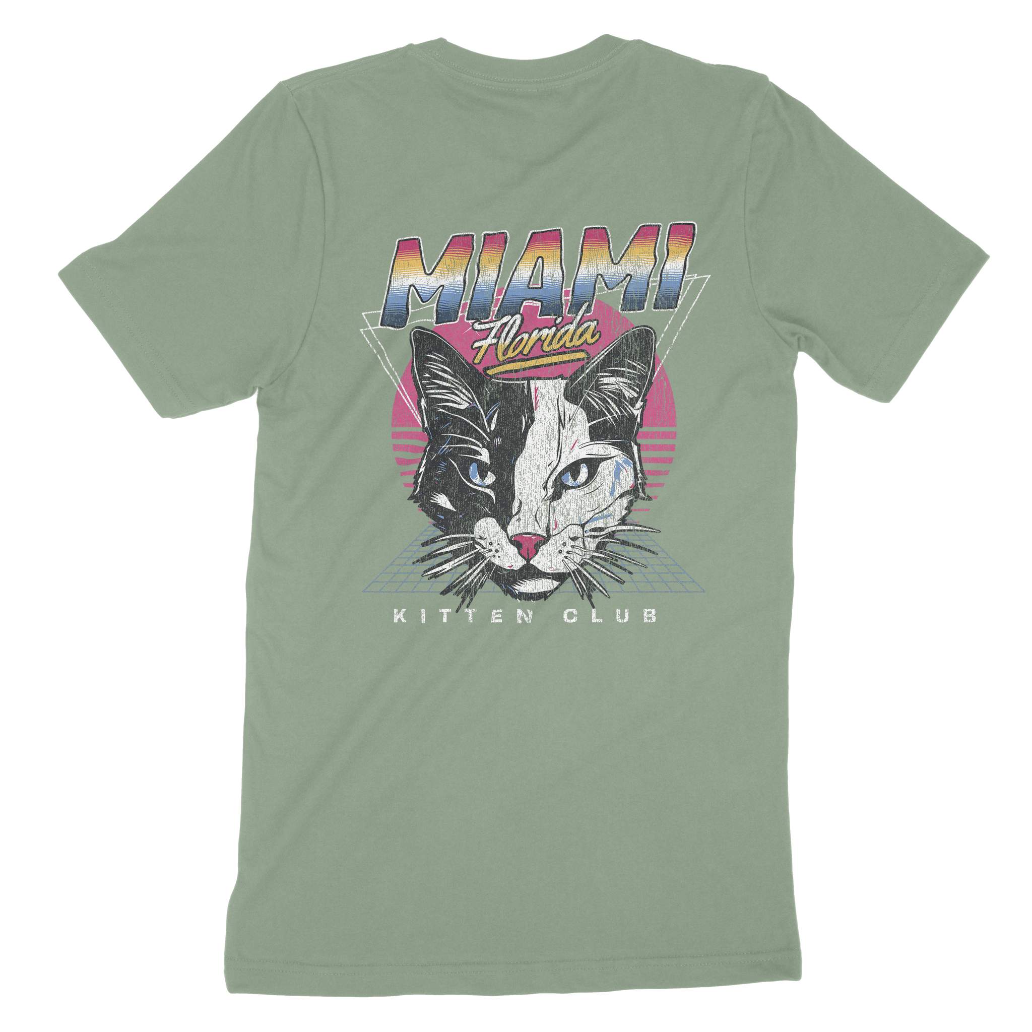 Miami Retro Kitten Club 2 T-Shirt Sage back