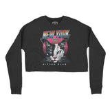 New York Neon Kitten Cropped Crew in Black - front view