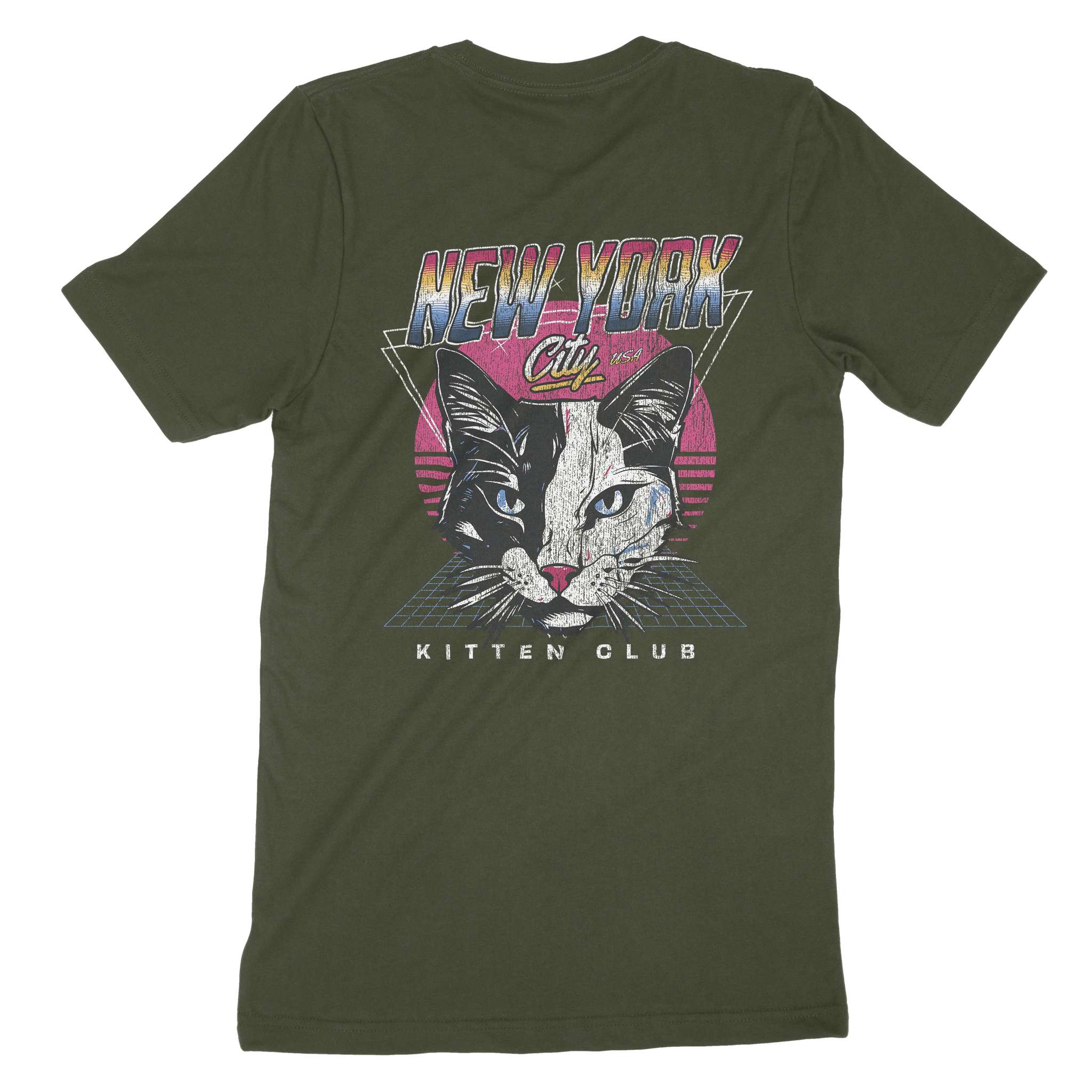 New York Retro Kitten Club 2 T-Shirt Military_Green back