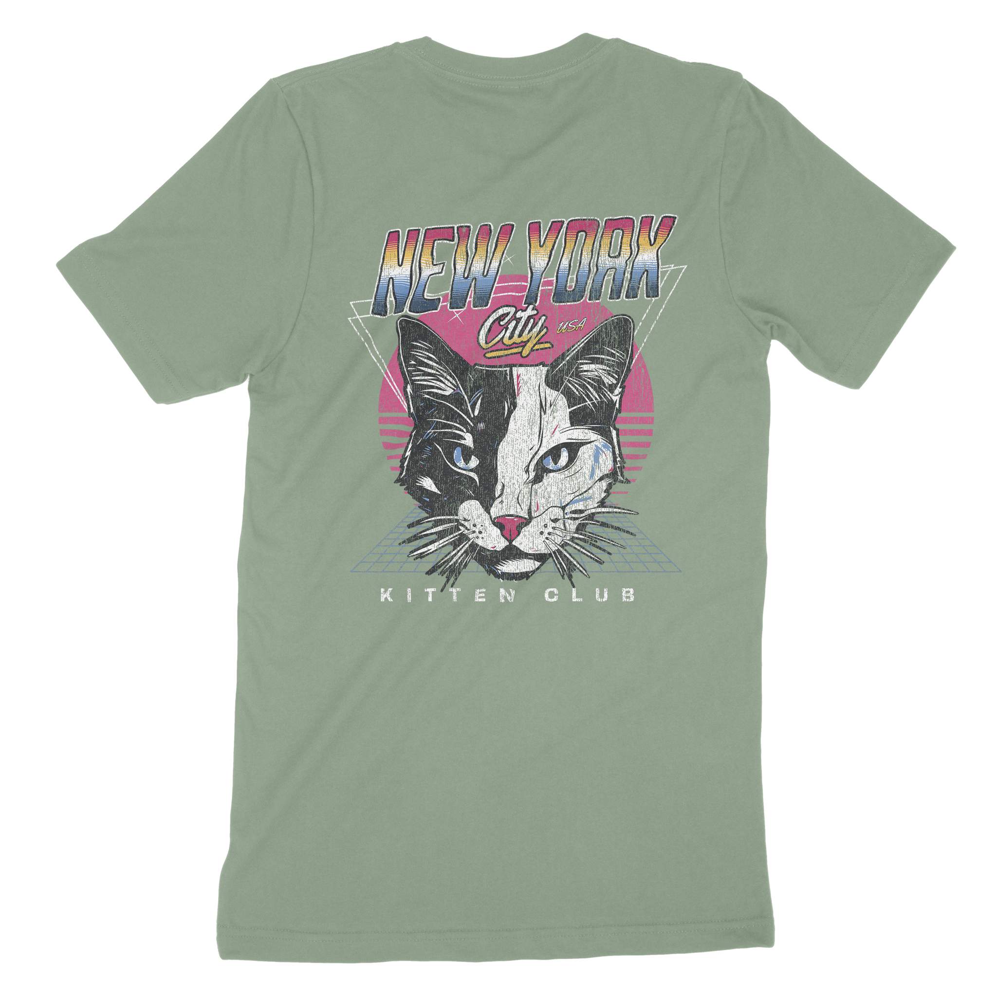 New York Retro Kitten Club 2 T-Shirt Sage back