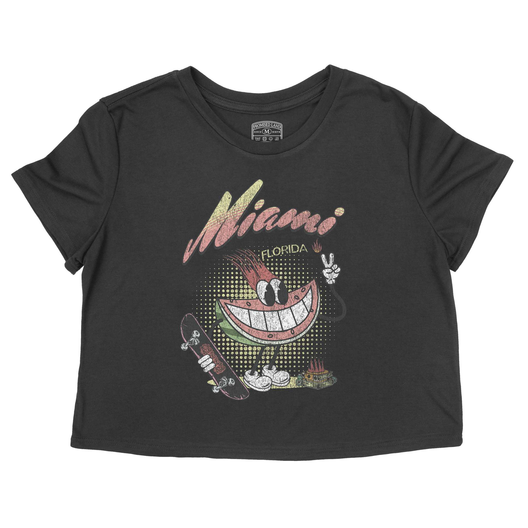 Miami Watermelon Skater Cropped Tee Black front