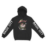 Miami Watermelon Skater Hoodie in Black - front view with sleeves