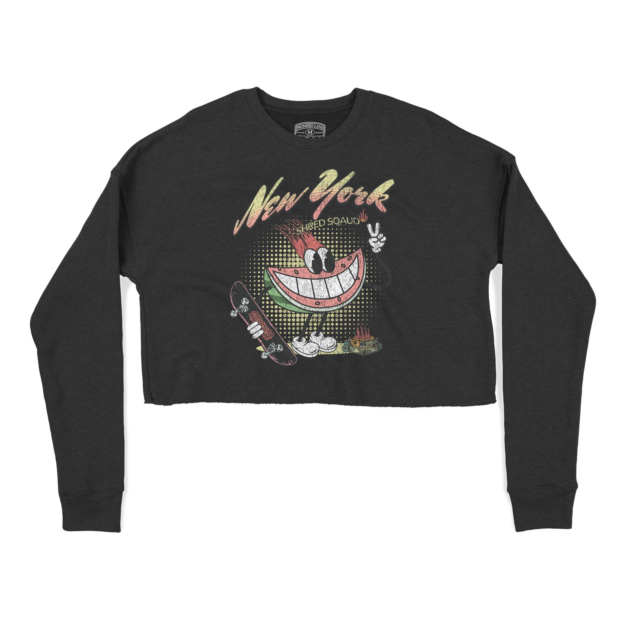 New York Cropped Crew in Black - front view