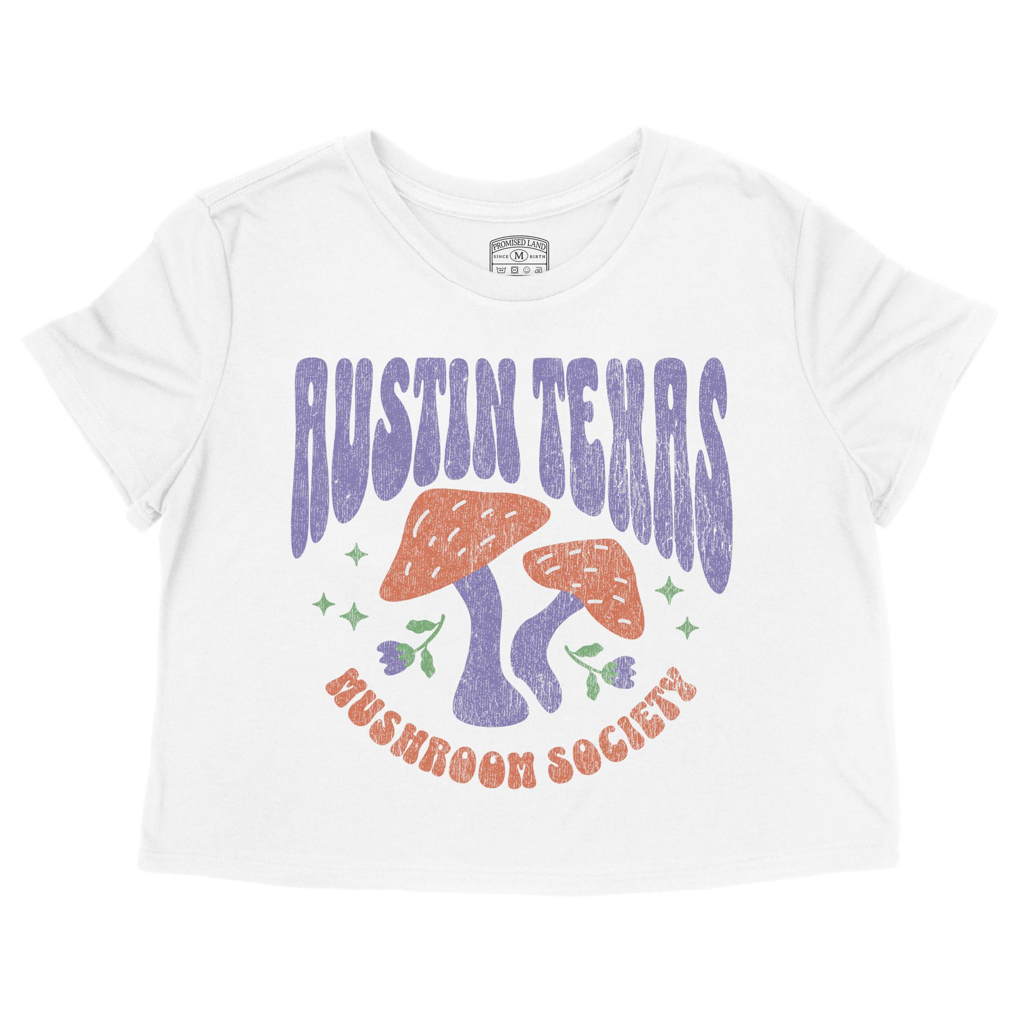 Austin Mushroom Society Cropped Tee White front