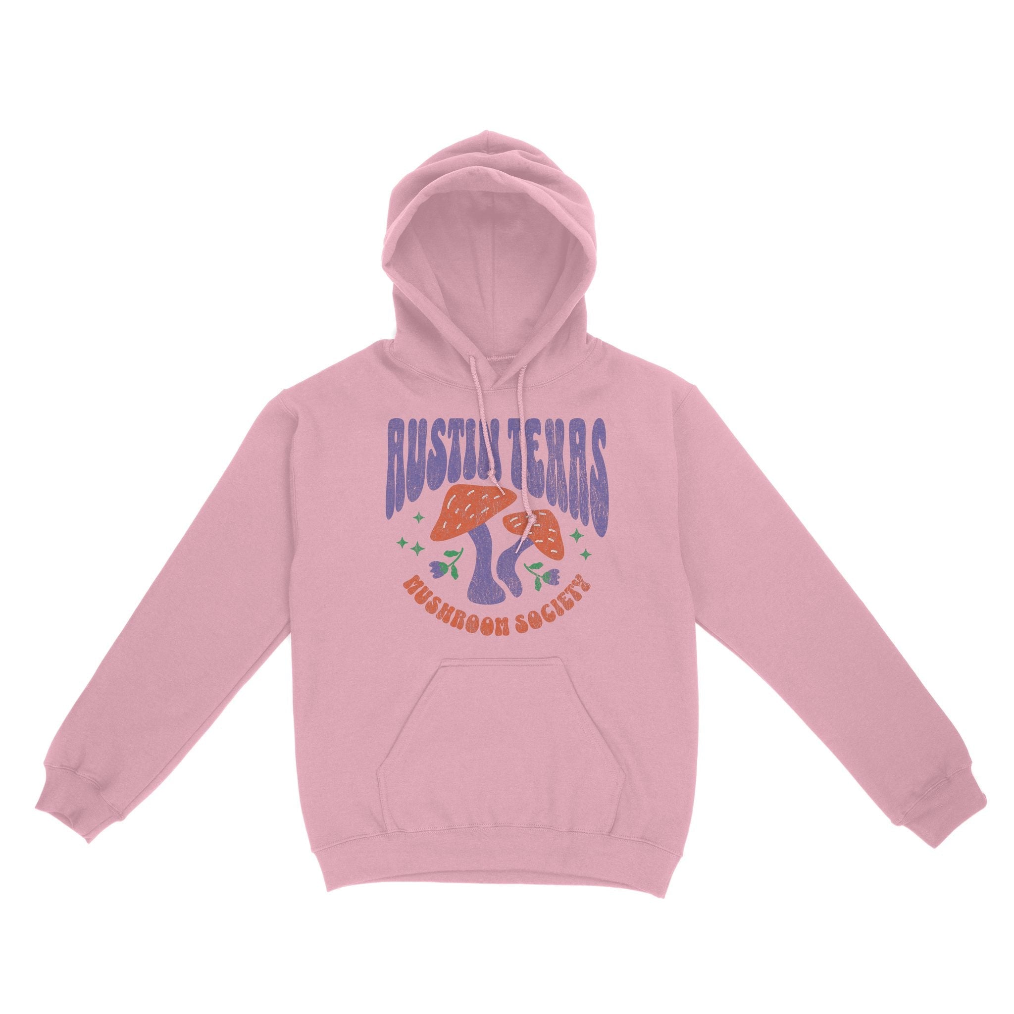 Austin Mushroom Society Hoodie Light Pink front