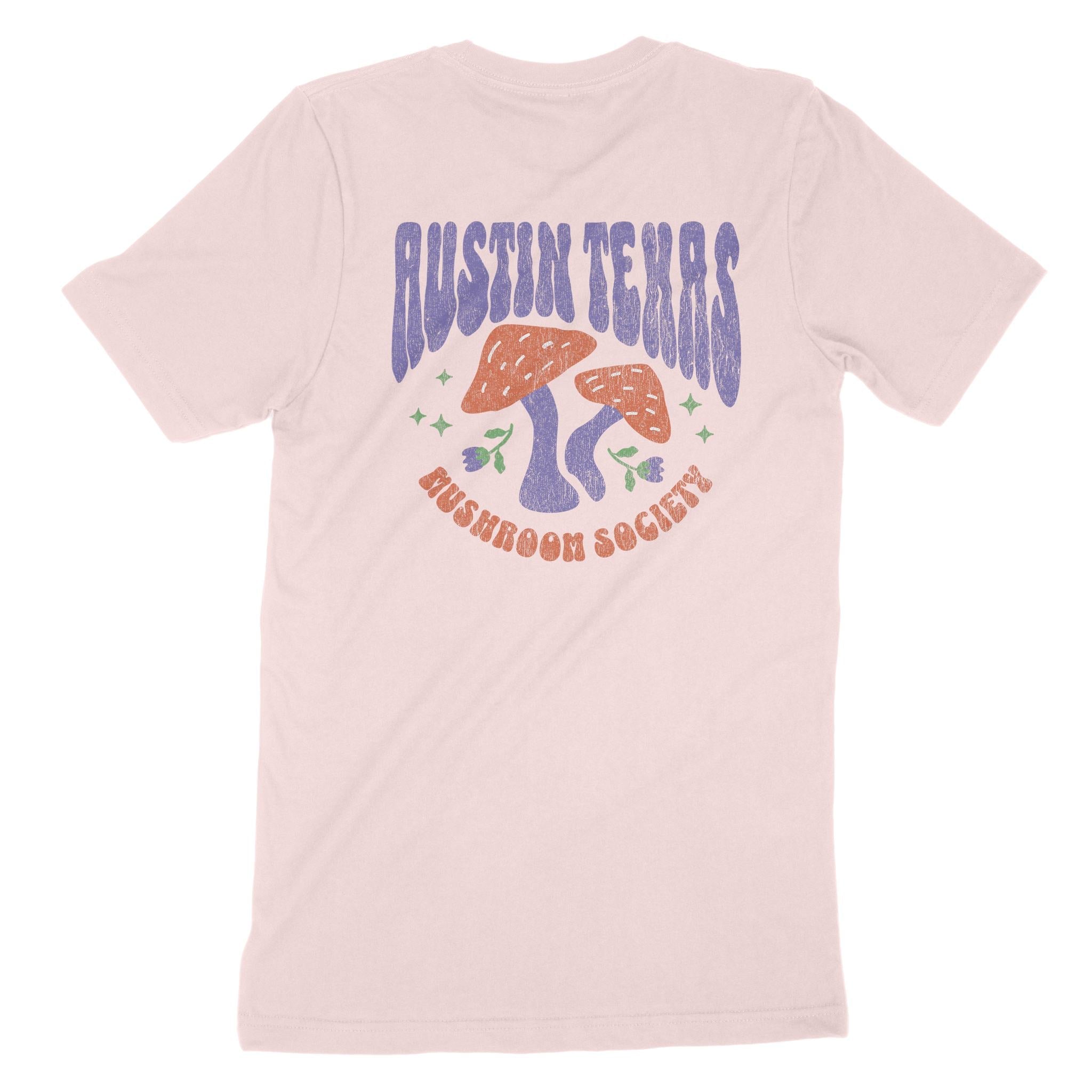 Austin Mushroom Society T-Shirt Soft Pink back
