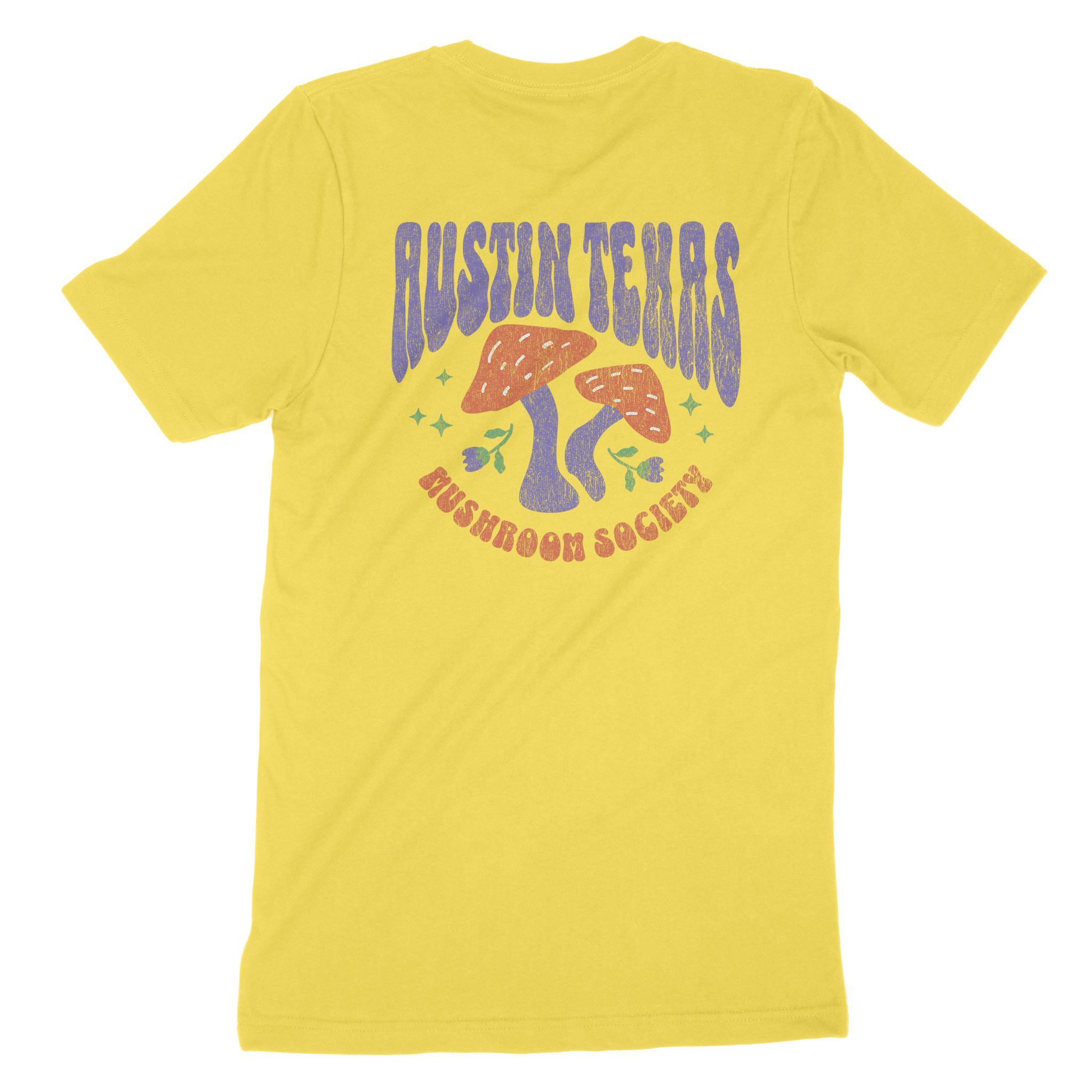 Austin Mushroom Society T-Shirt Yellow back