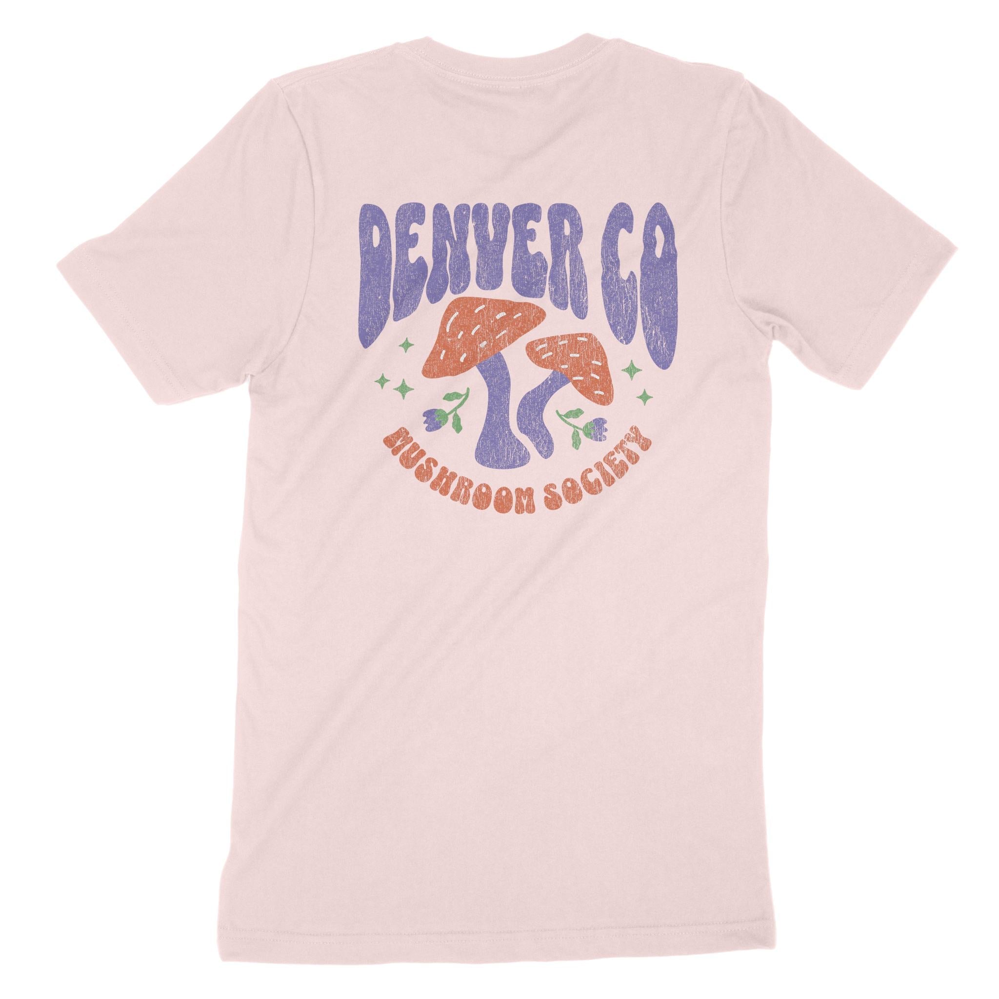 Denver Mushroom Society T-Shirt Soft Pink back