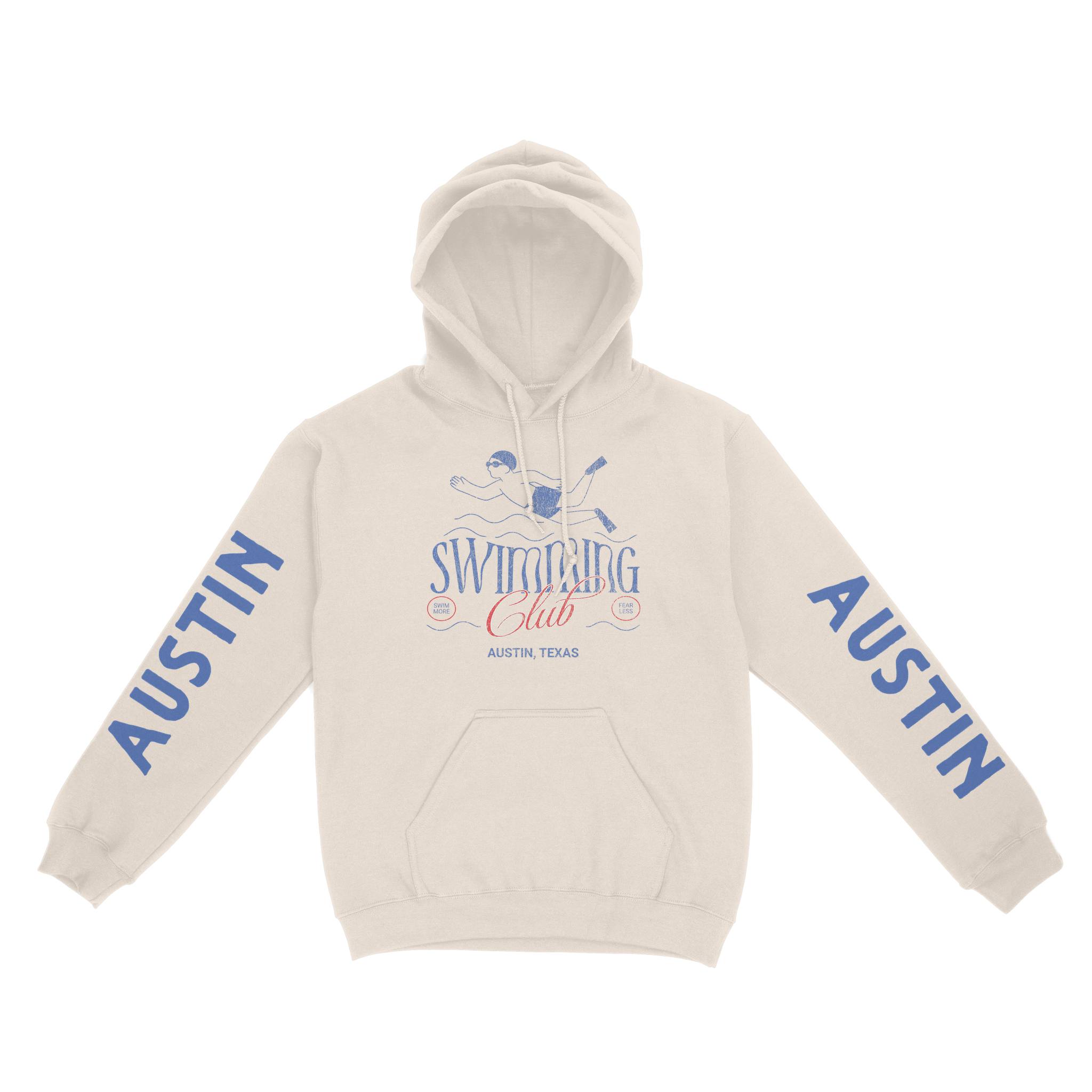 Austin Swimming Club Hoodie in Natural - front view with sleeves