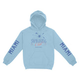 Miami Swimming Club Hoodie in Light Blue - front view with sleeves