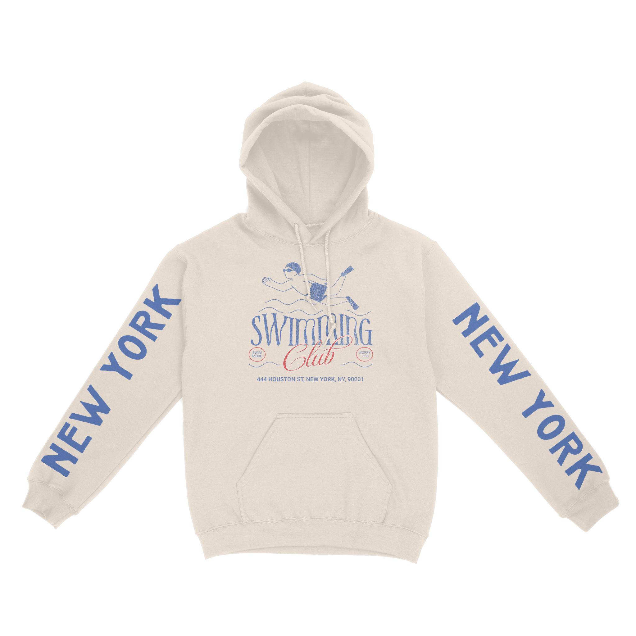 New York Swimming Club Hoodie in Natural - front view with sleeves