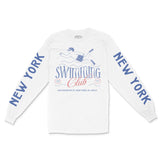New York Swimming Club Longsleeve in White - front view with sleeves