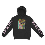 Miami Retro Skater 2 Hoodie in Black - front view with sleeves