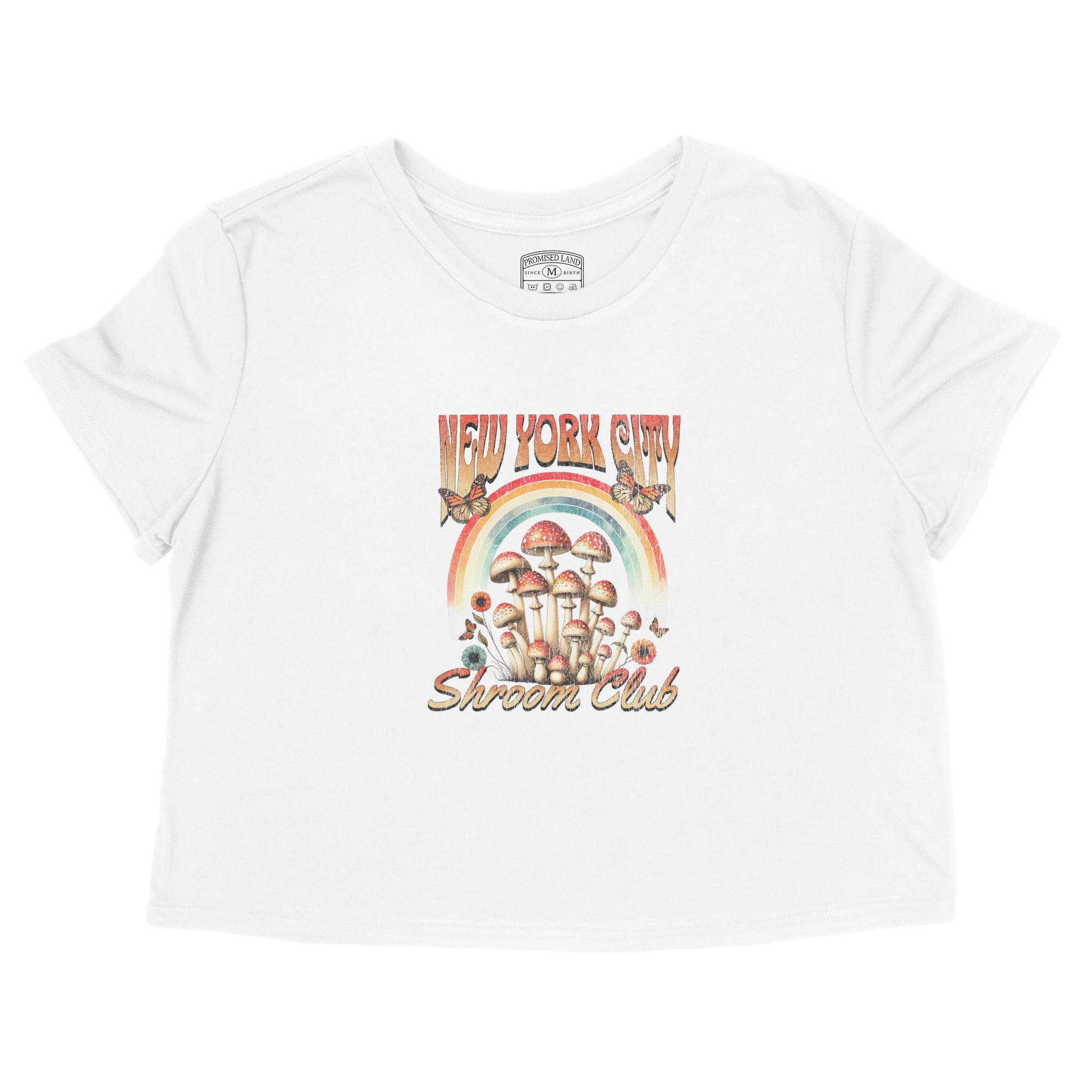 New York Mushroom Love Cropped Tee in White - front view