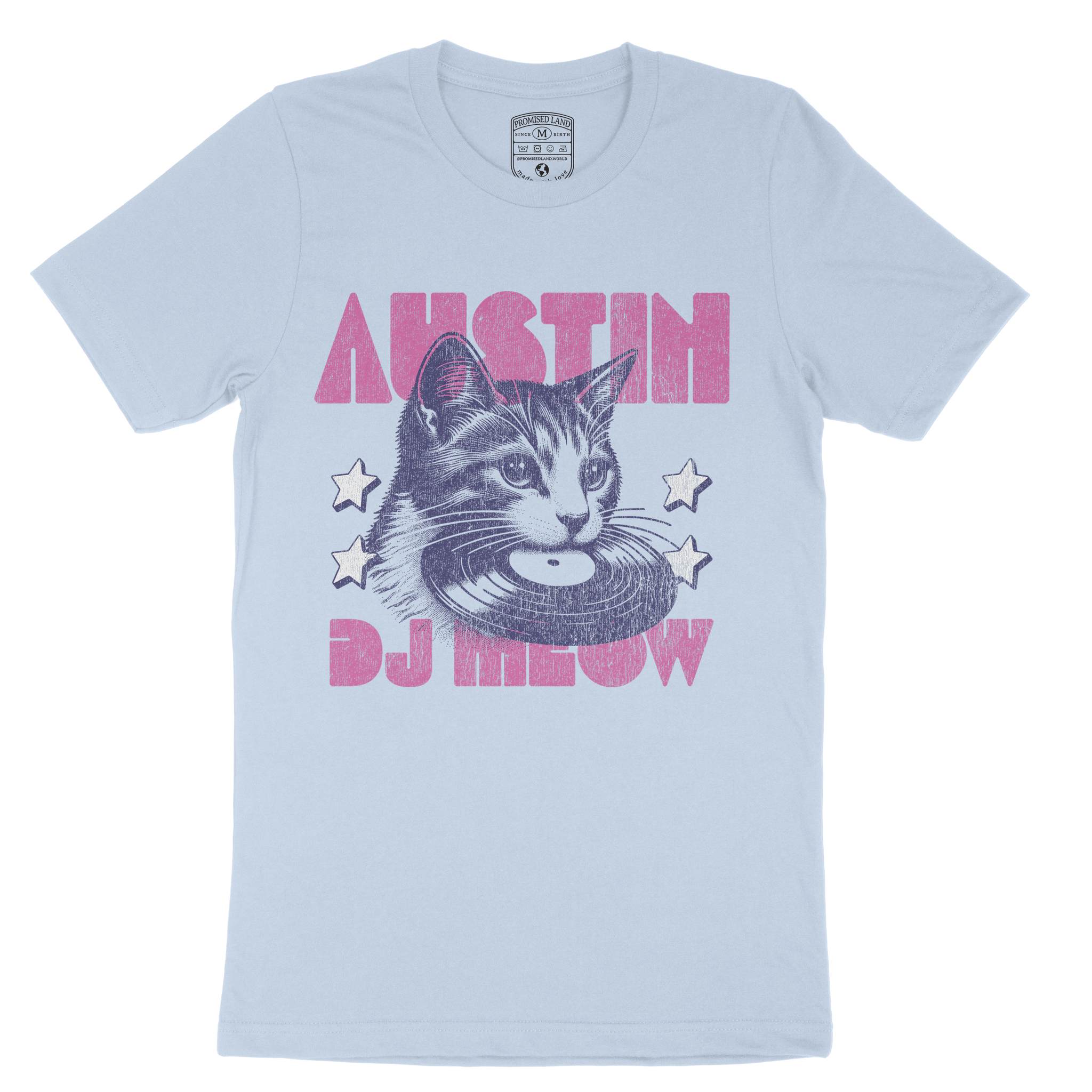 Austin Kitten Dj T-Shirt Baby Blue front