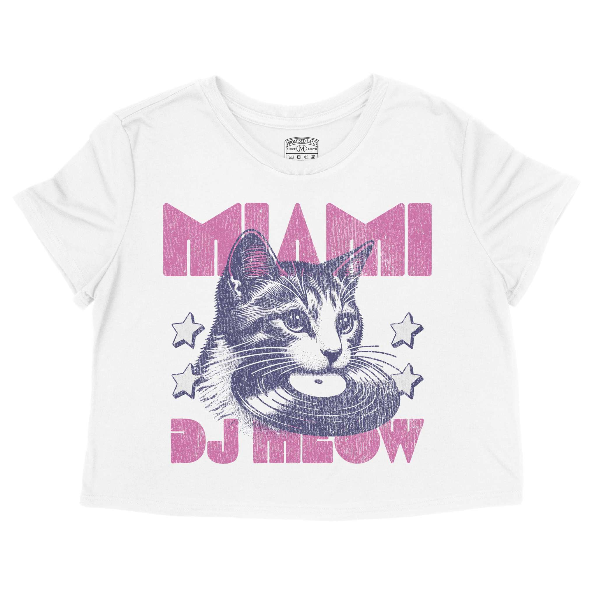 Miami Kitten Dj Cropped Tee White front