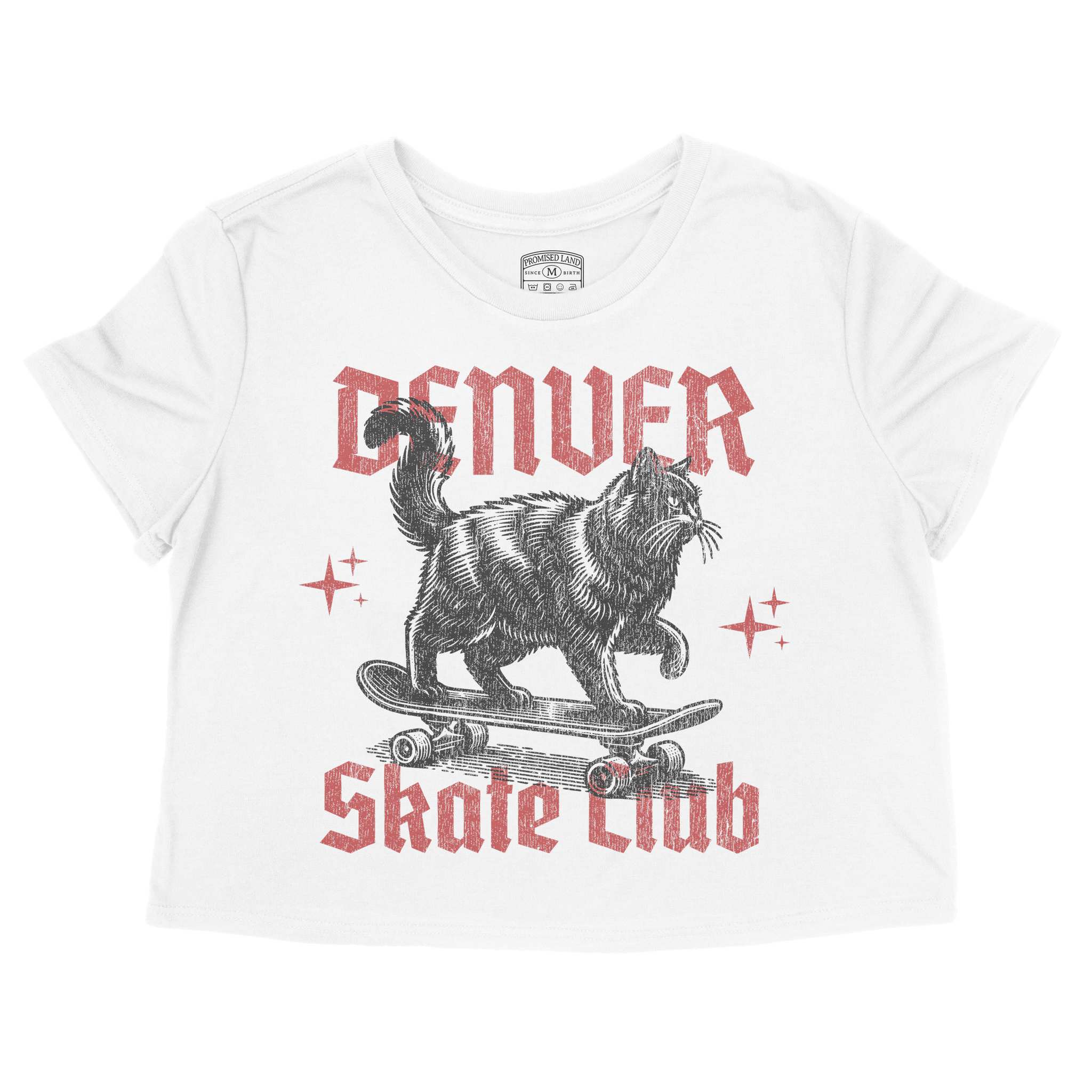 Denver Kitten Skate Cropped Tee White front