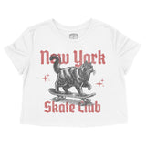New York Kitten Skate Cropped Tee White front