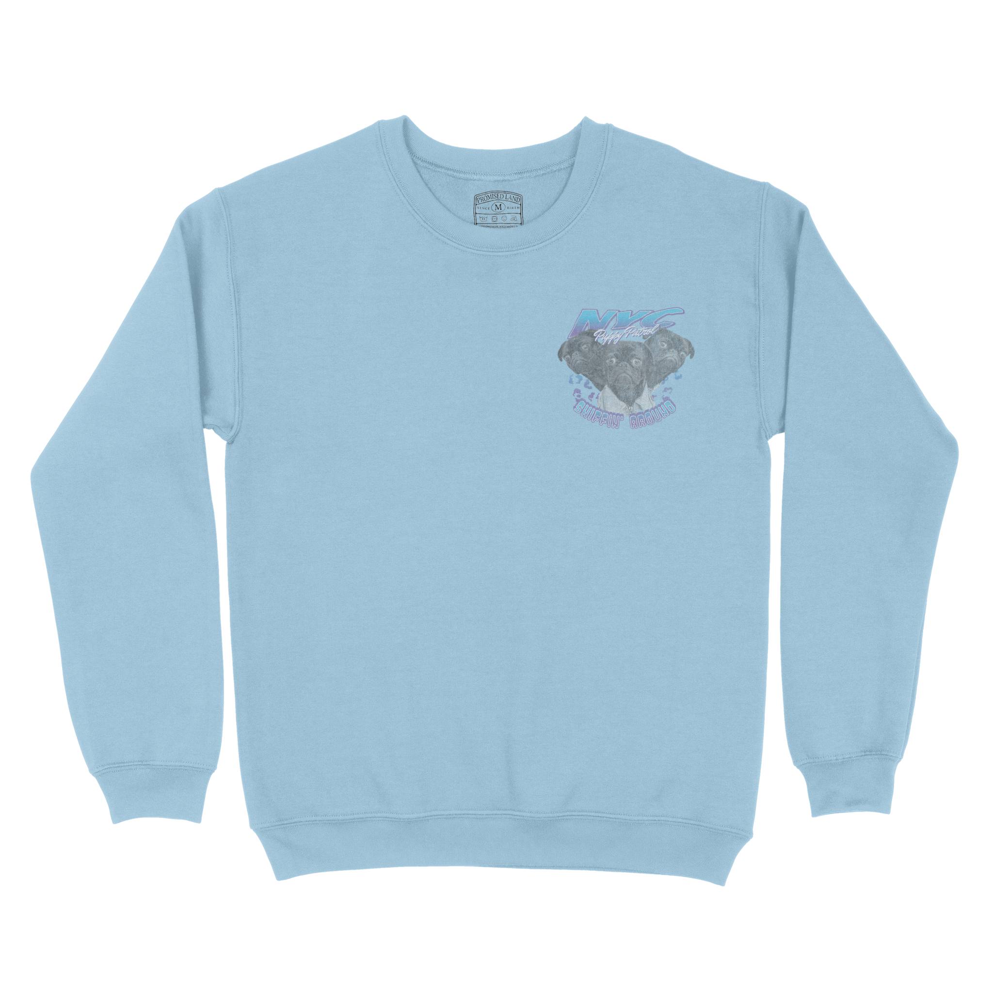 New York Puppy Patrol 4 Crewneck in LIght Blue - front view