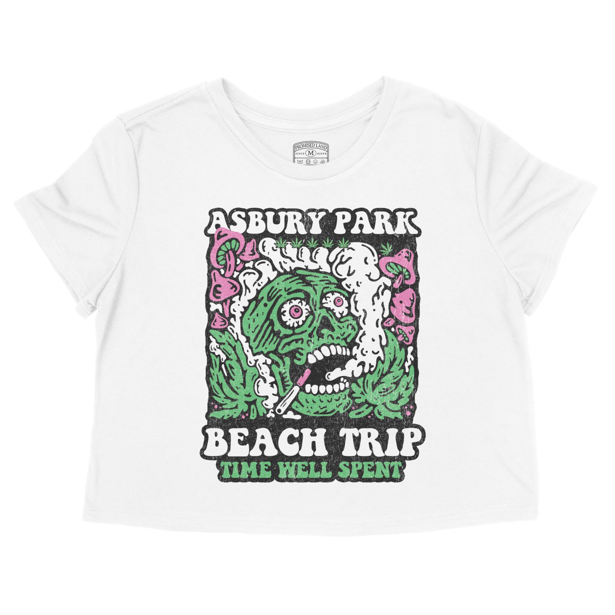 Asbury Park Psychedelic Skull Cropped Tee in White - front view