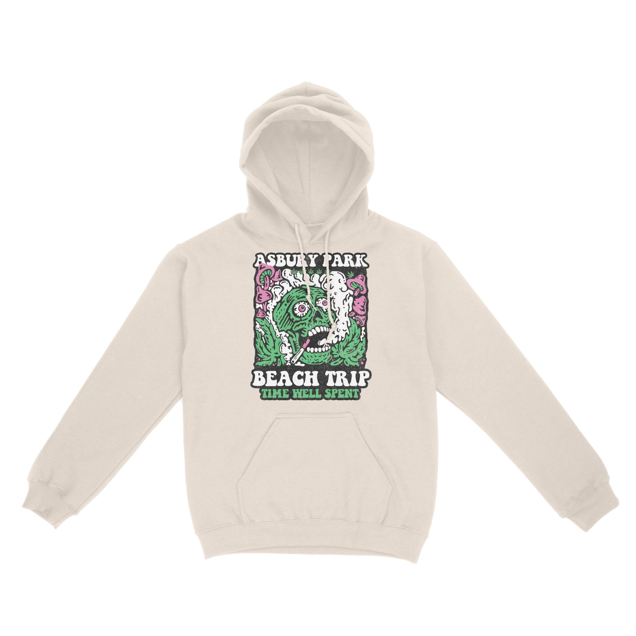 Asbury Park Psychedelic Skull Hoodie in Natural - front view