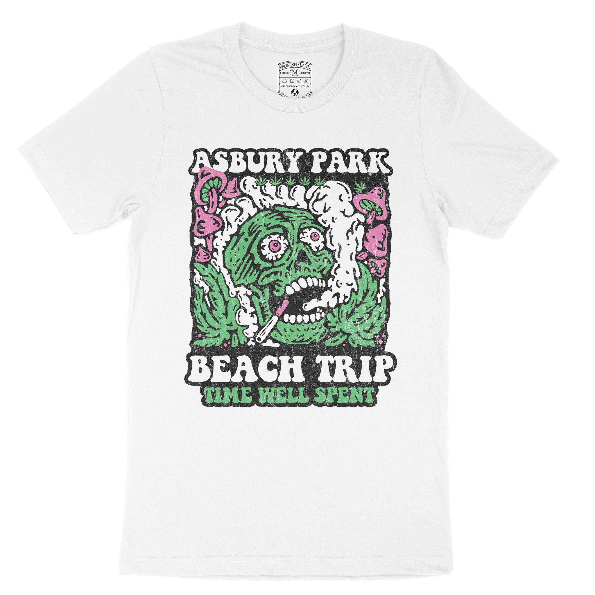 Asbury Park Psychedelic Skull T-Shirt in White - front view