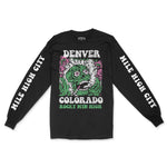 Denver Psychedelic Skull Longsleeve in Black - front view with sleeves