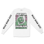 Denver Psychedelic Skull Longsleeve in White - front view with sleeves