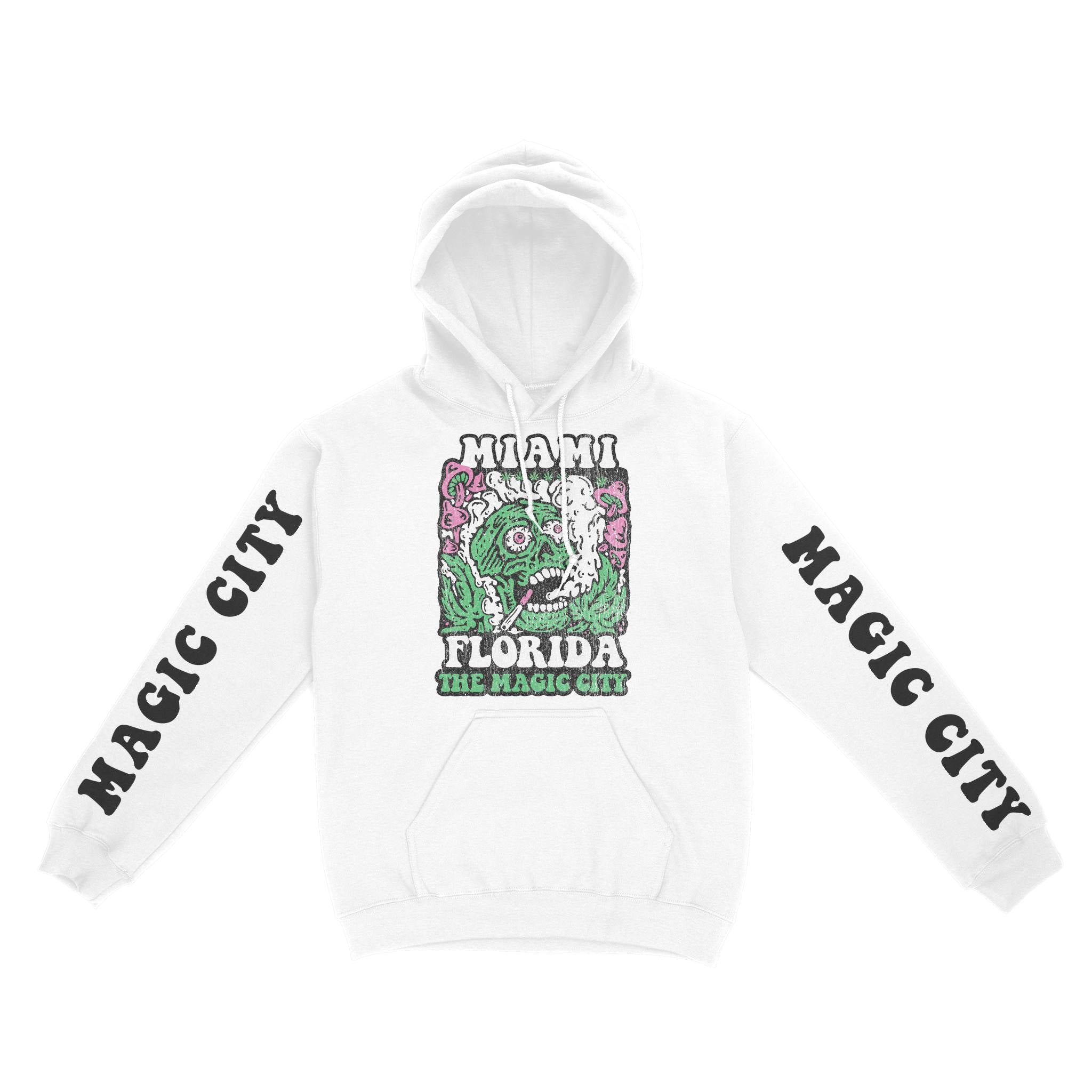 Miami Hoodie in White - front-sleeves view
