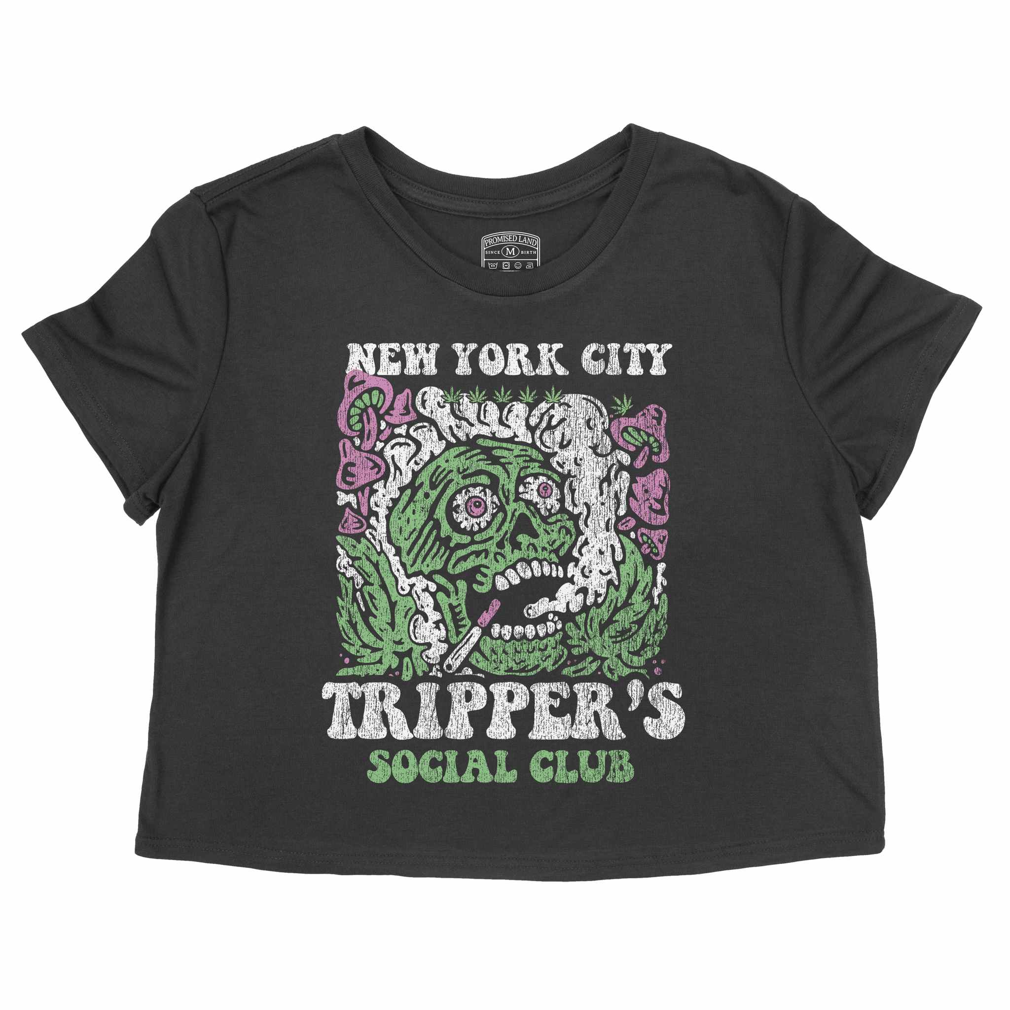 New York Psychedelic Skull Cropped Tee Black front
