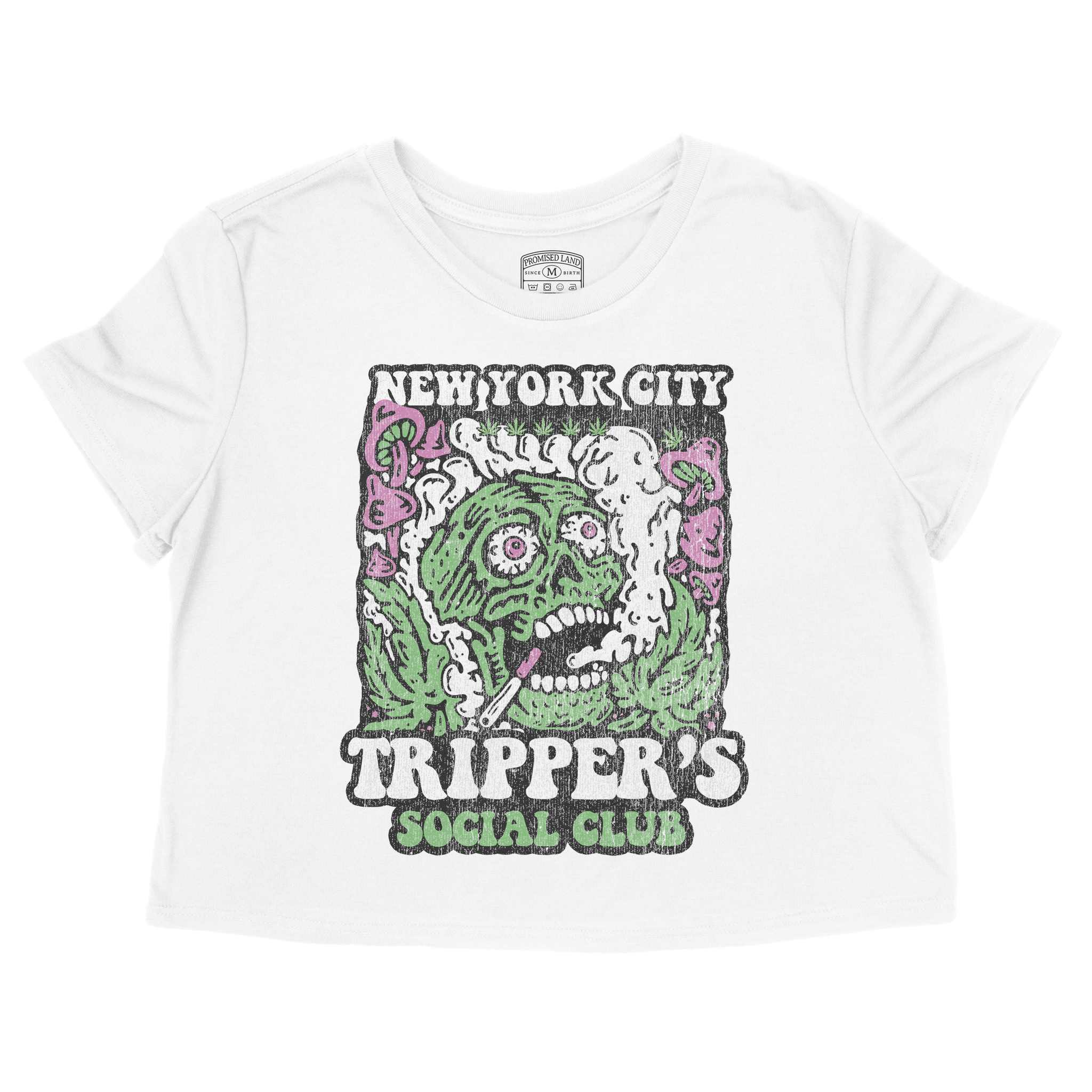 New York Psychedelic Skull Cropped Tee White front