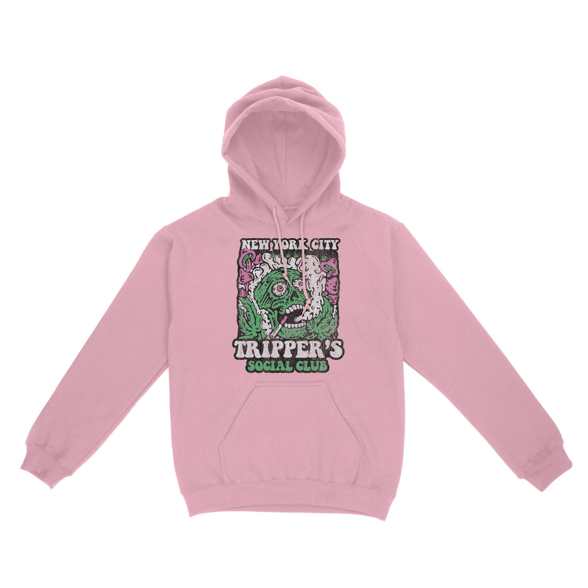 New York Psychedelic Skull Hoodie Light_Pink front