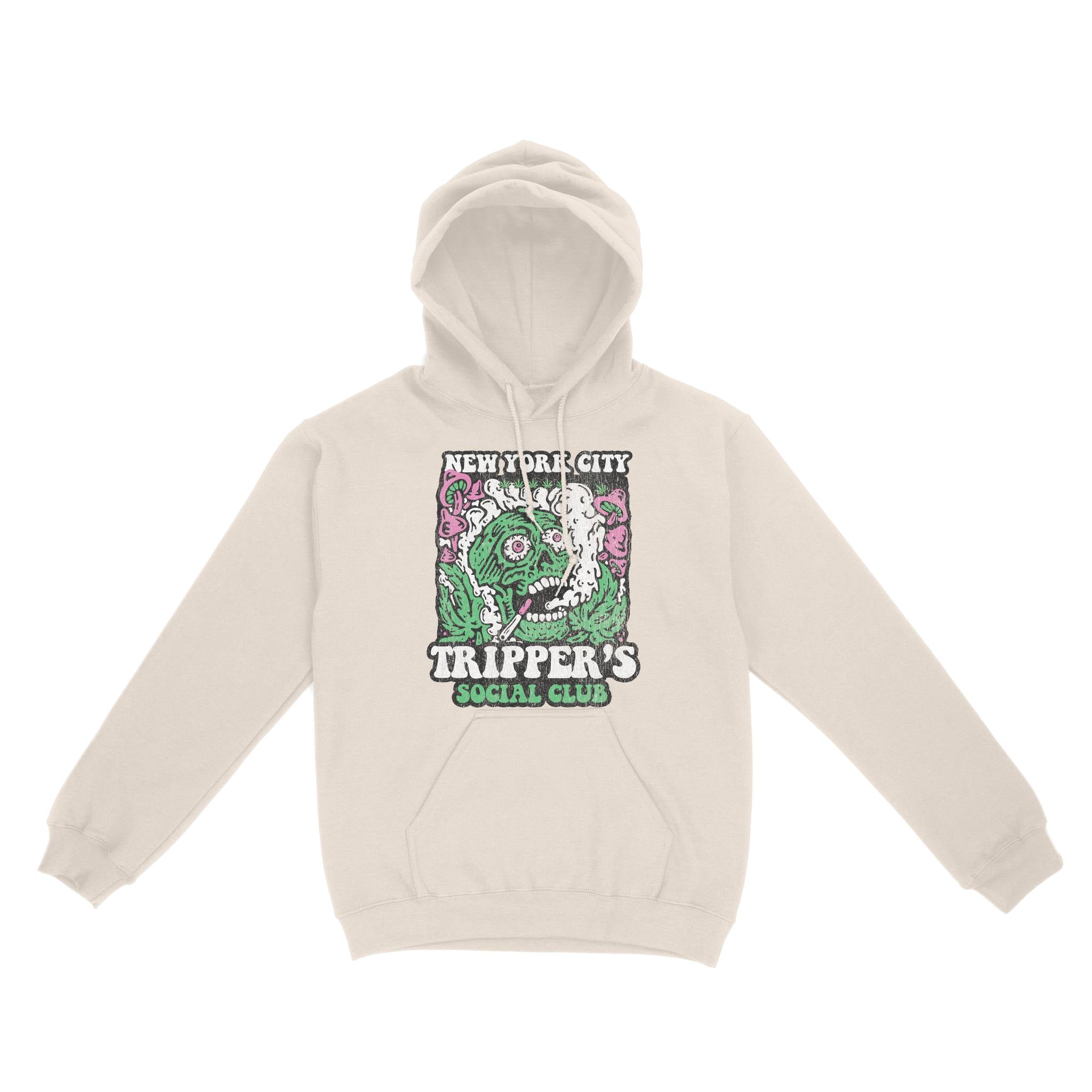 New York Psychedelic Skull Hoodie in Natural - front view
