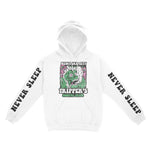 New York Psychedelic Skull Hoodie in White - front view with sleeves