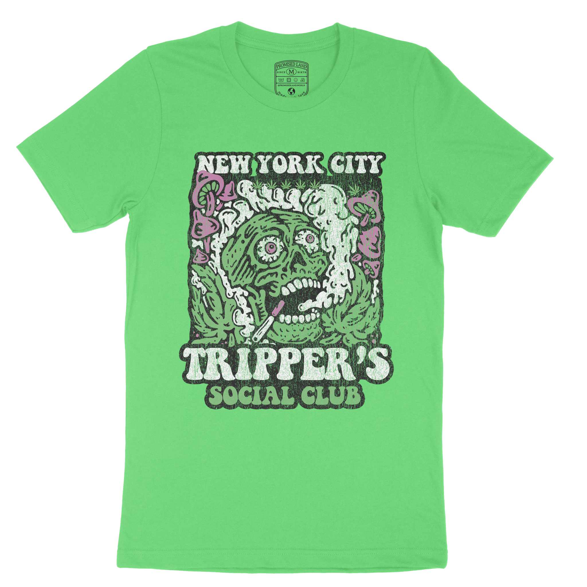 New York Psychedelic Skull T-Shirt Synthetic_Green front