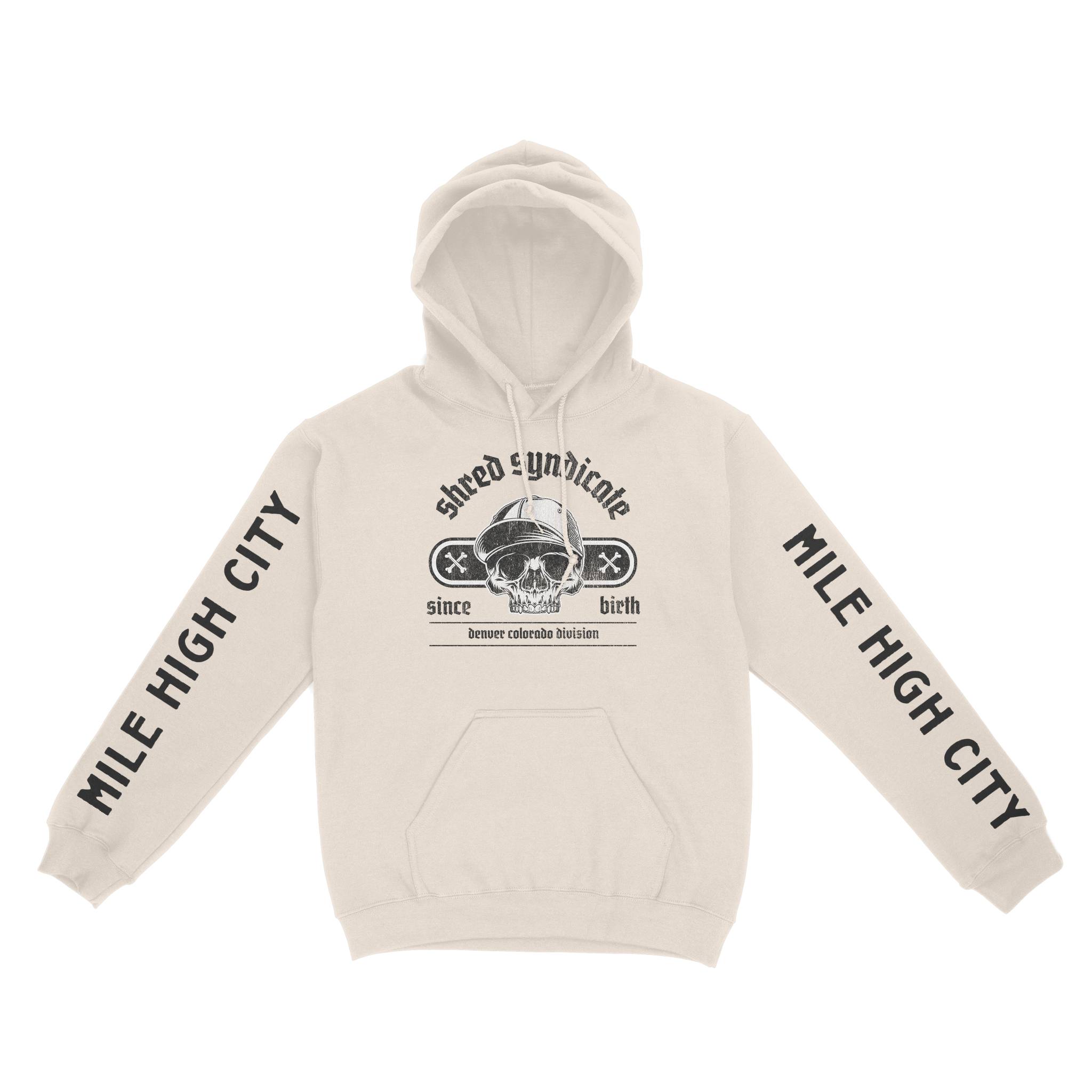 Denver Skater Division Hoodie in Natural - front view with sleeves