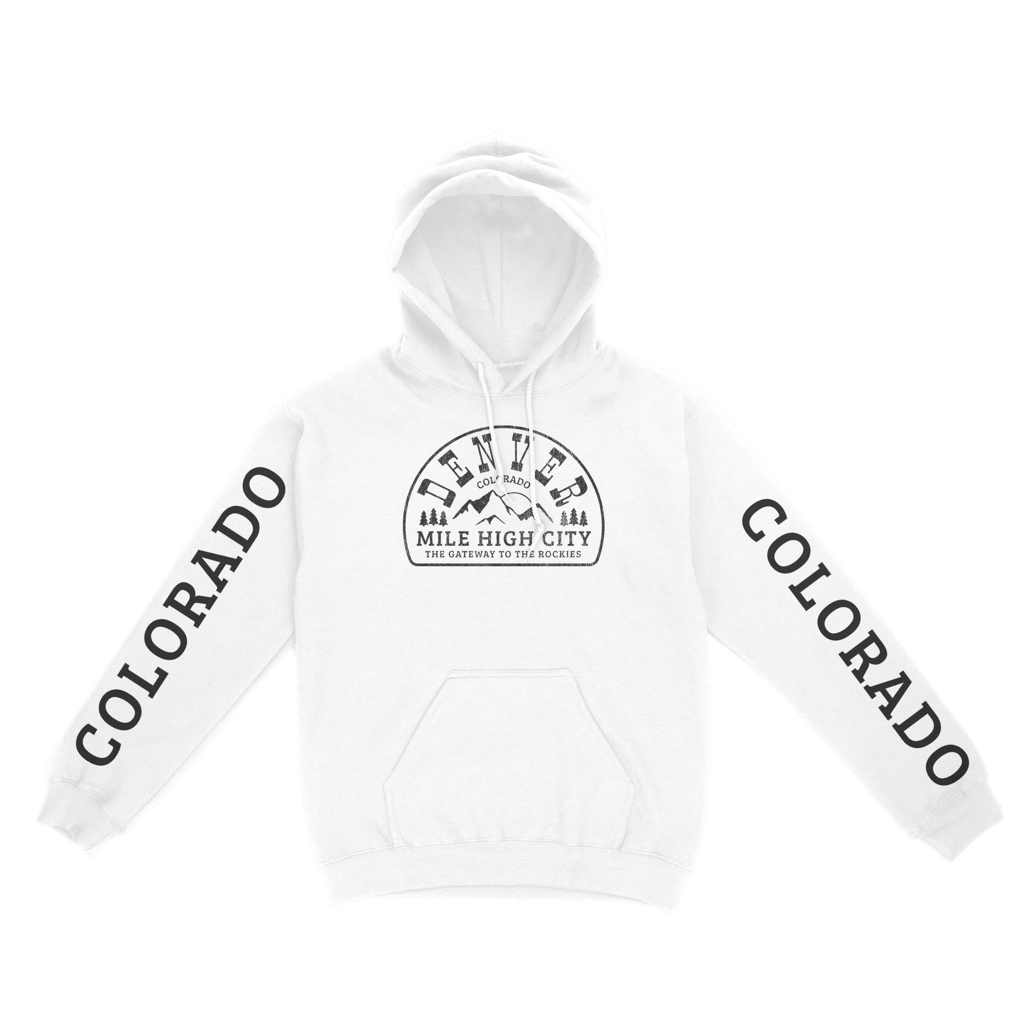 Denver Mile High 3 Hoodie in White - front view with sleeves